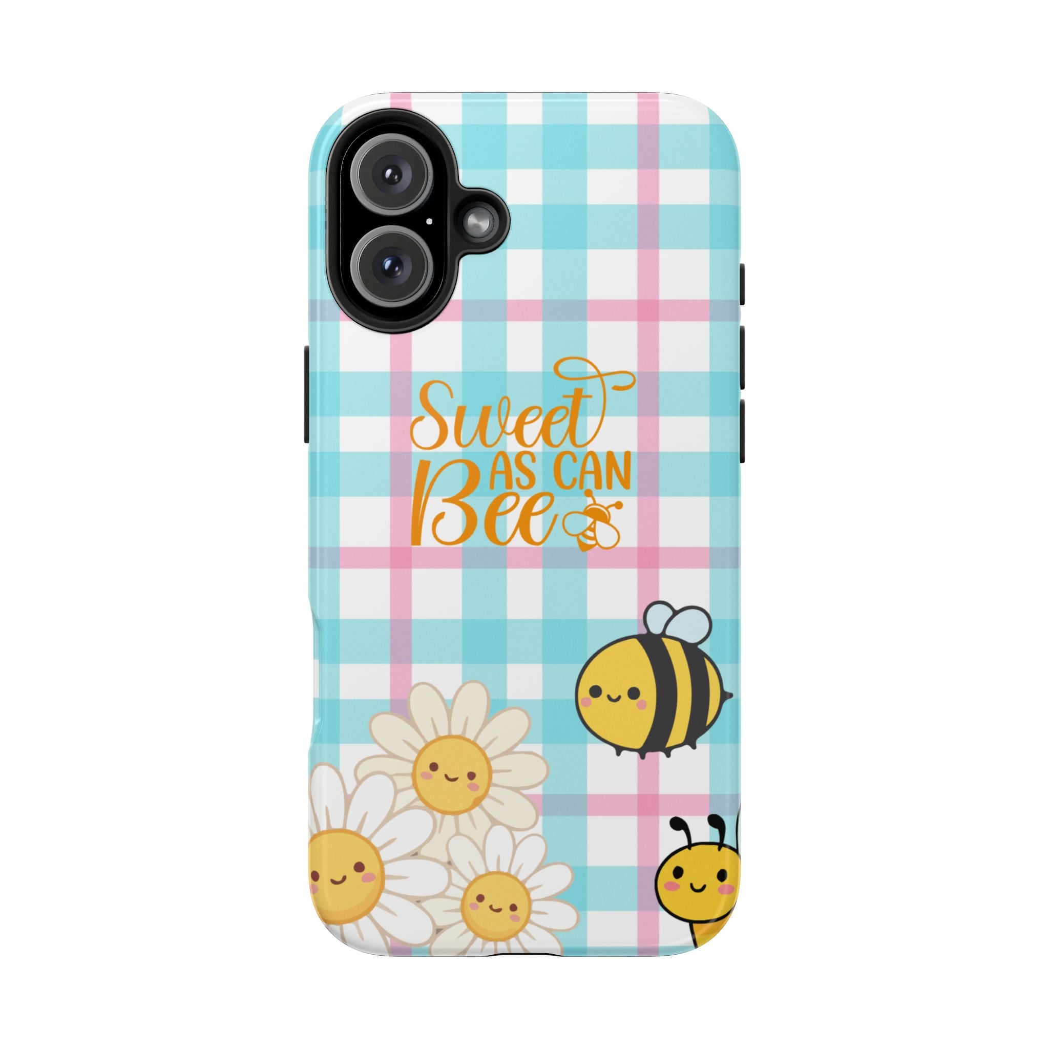 Sweet As Can Bee Tough Phone Case — Cute Bee & Daisy Plaid Protective Cover