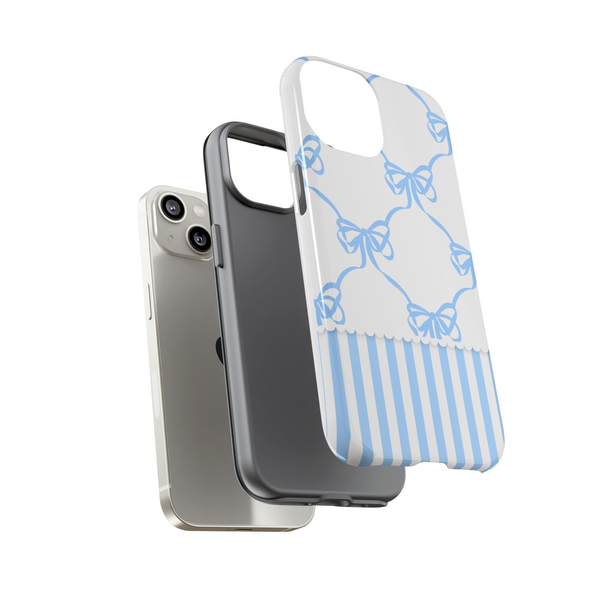 Blue Bow Stripes Phone Case — Cute Pastel Protective Tough Case