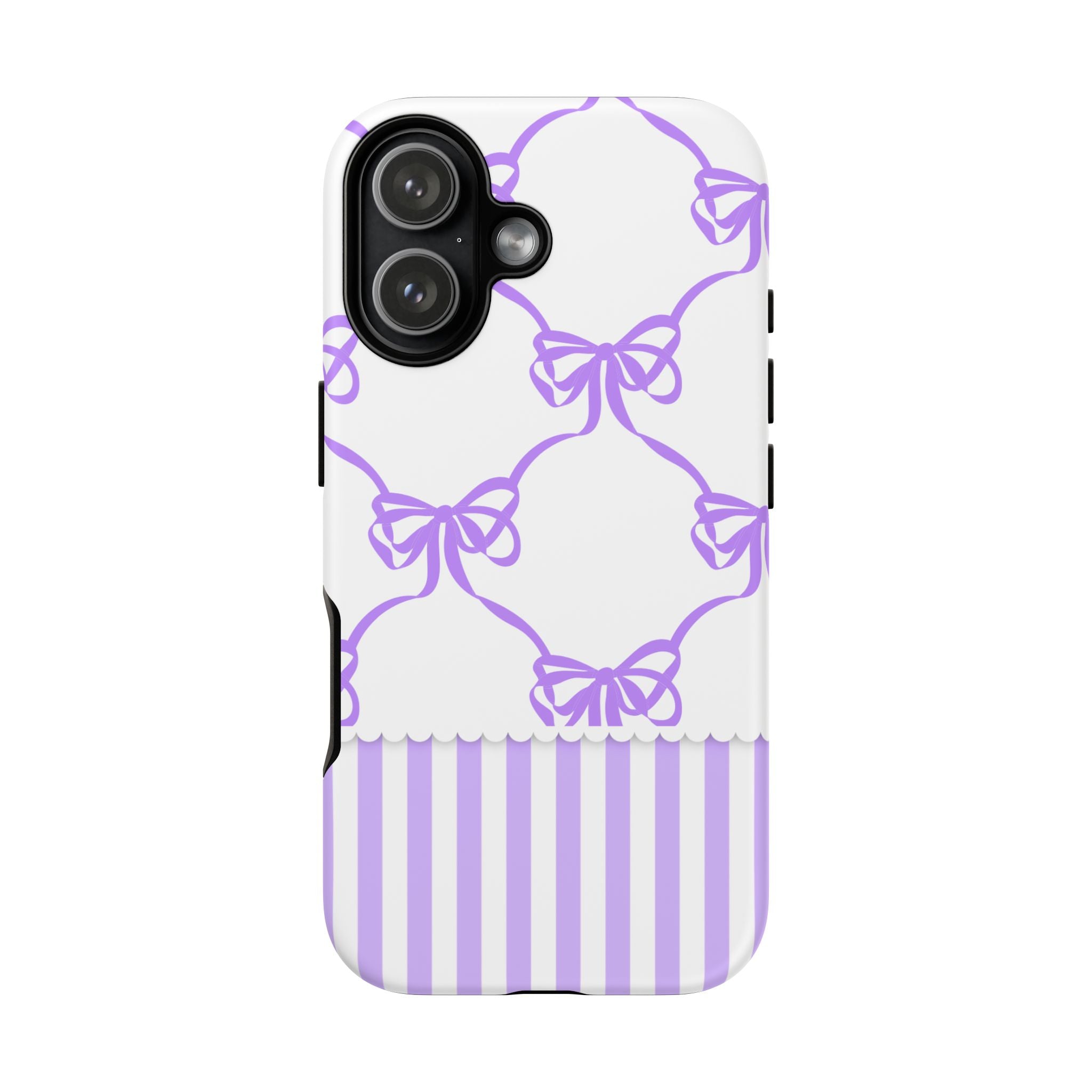 Lavender Bow Pattern Tough Phone Case - Striped Cute iPhone Cover