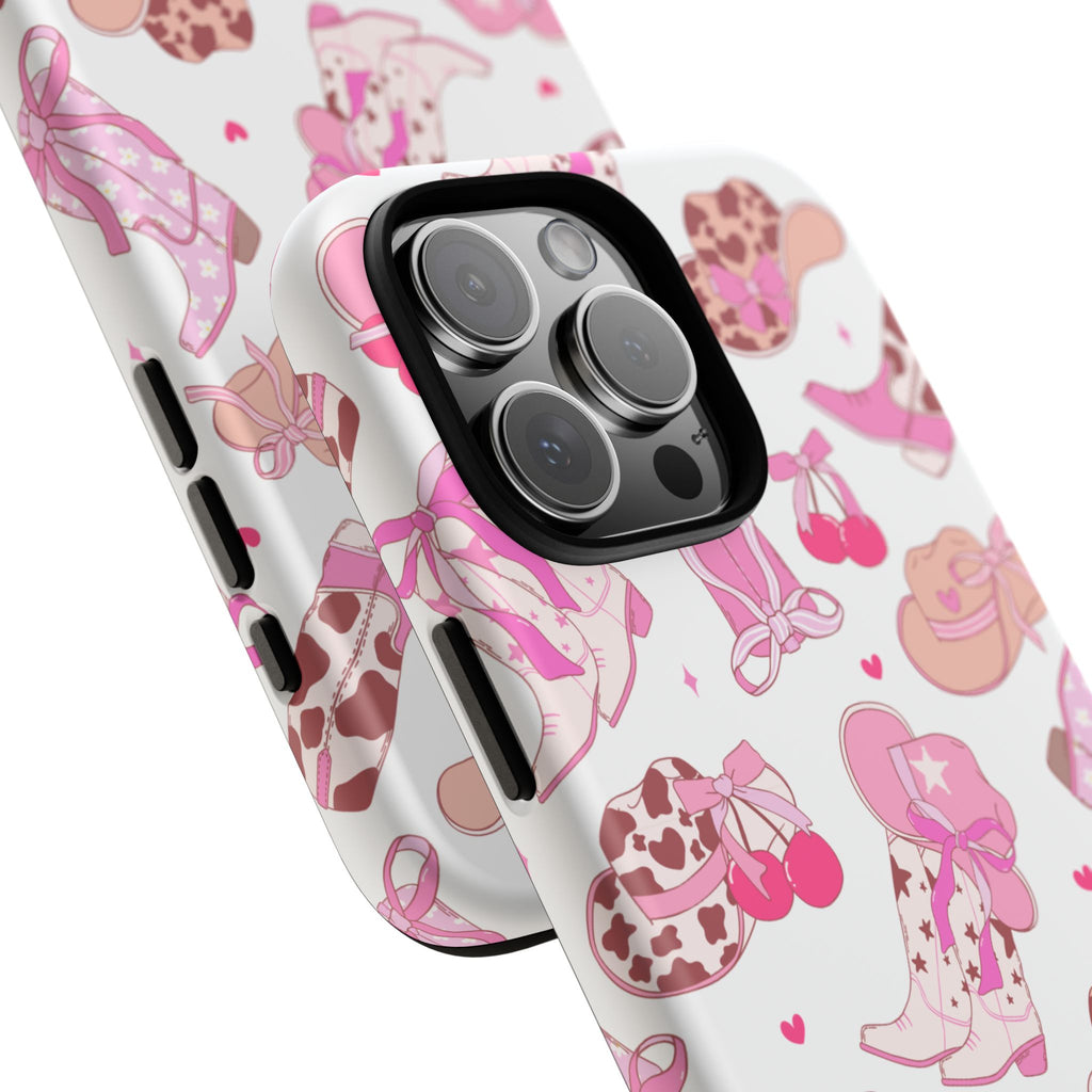 Pink Cowgirl Phone Case - Cute Western Boots & Hats Pattern Tough Case