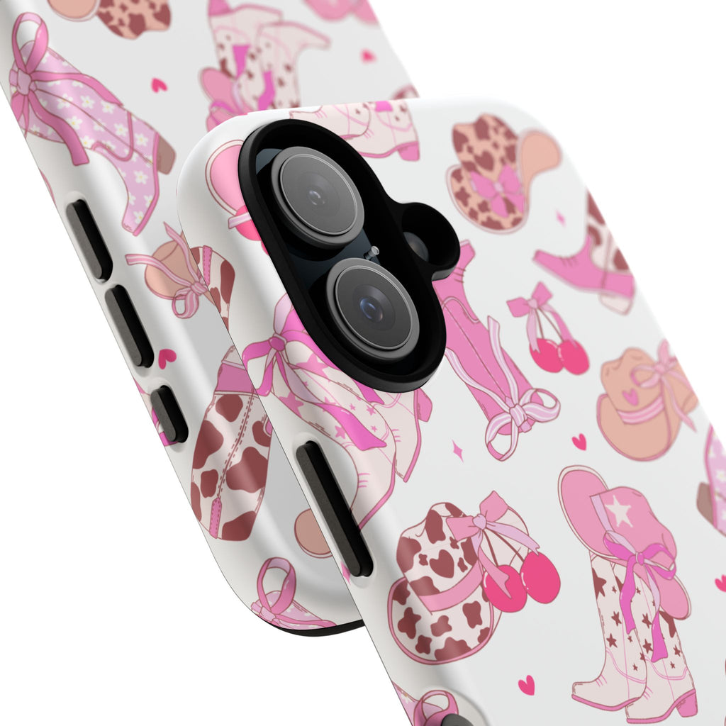 Pink Cowgirl Phone Case - Cute Western Boots & Hats Pattern Tough Case