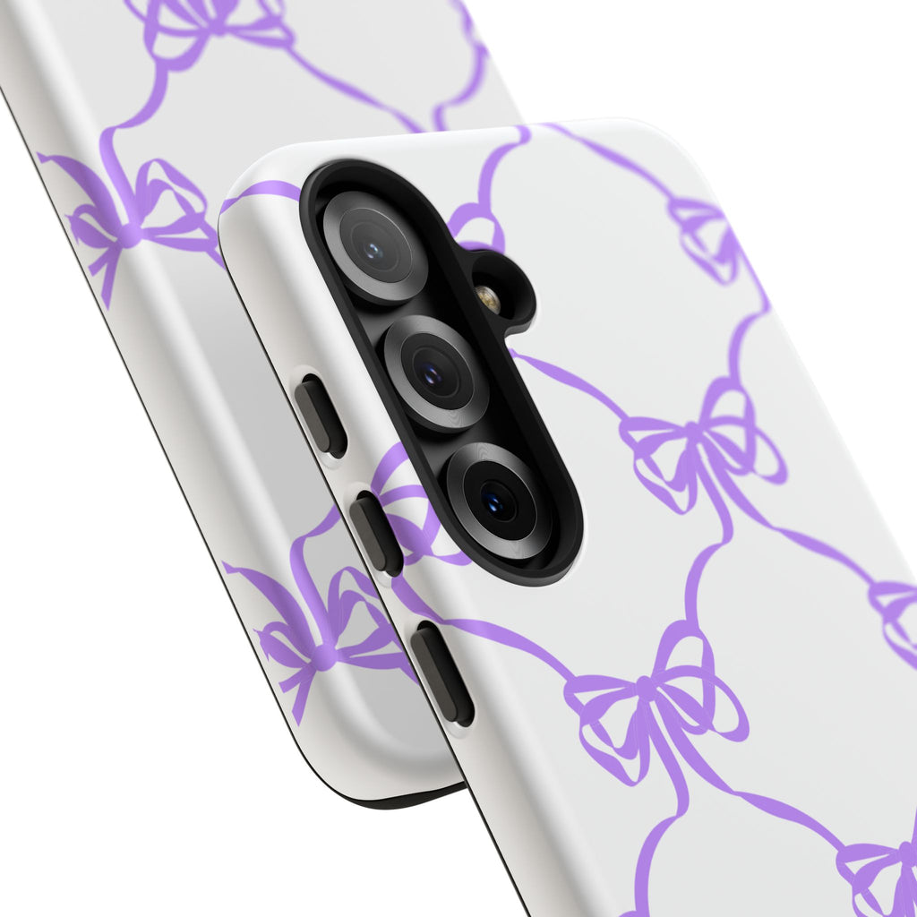 Lavender Bow Pattern Tough Phone Case - Striped Cute iPhone Cover