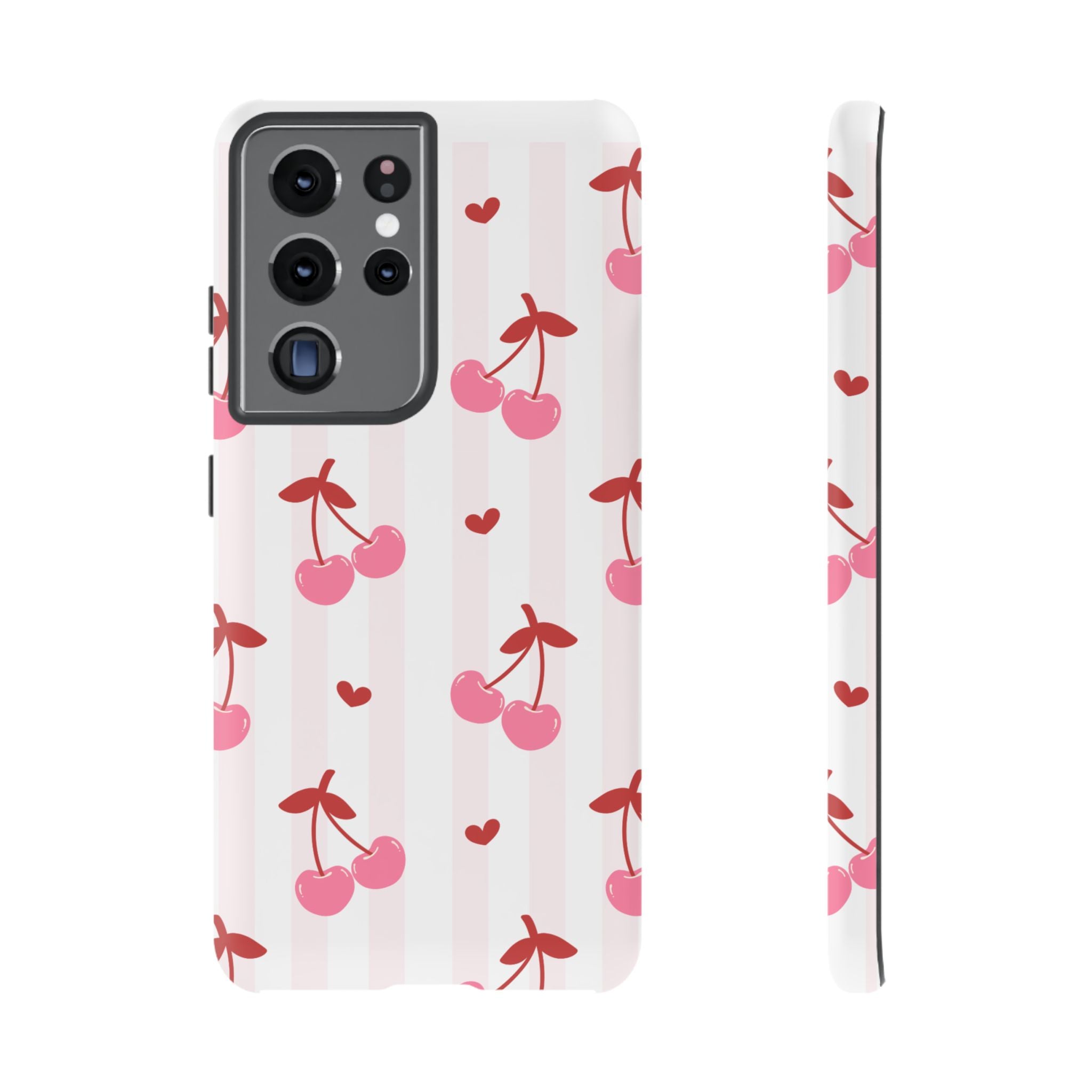 Pink Cherry Pattern Tough Phone Case — Cute Retro Fruit Design