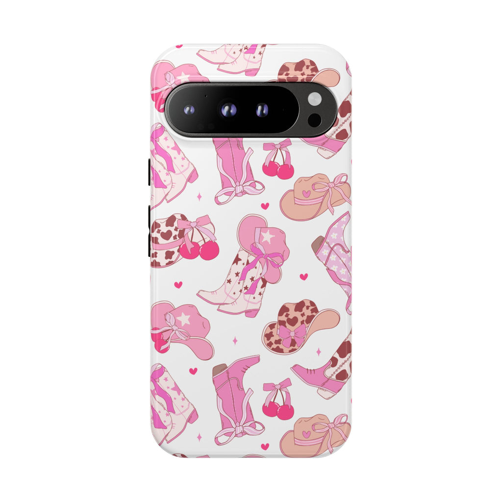 Pink Cowgirl Phone Case - Cute Western Boots & Hats Pattern Tough Case