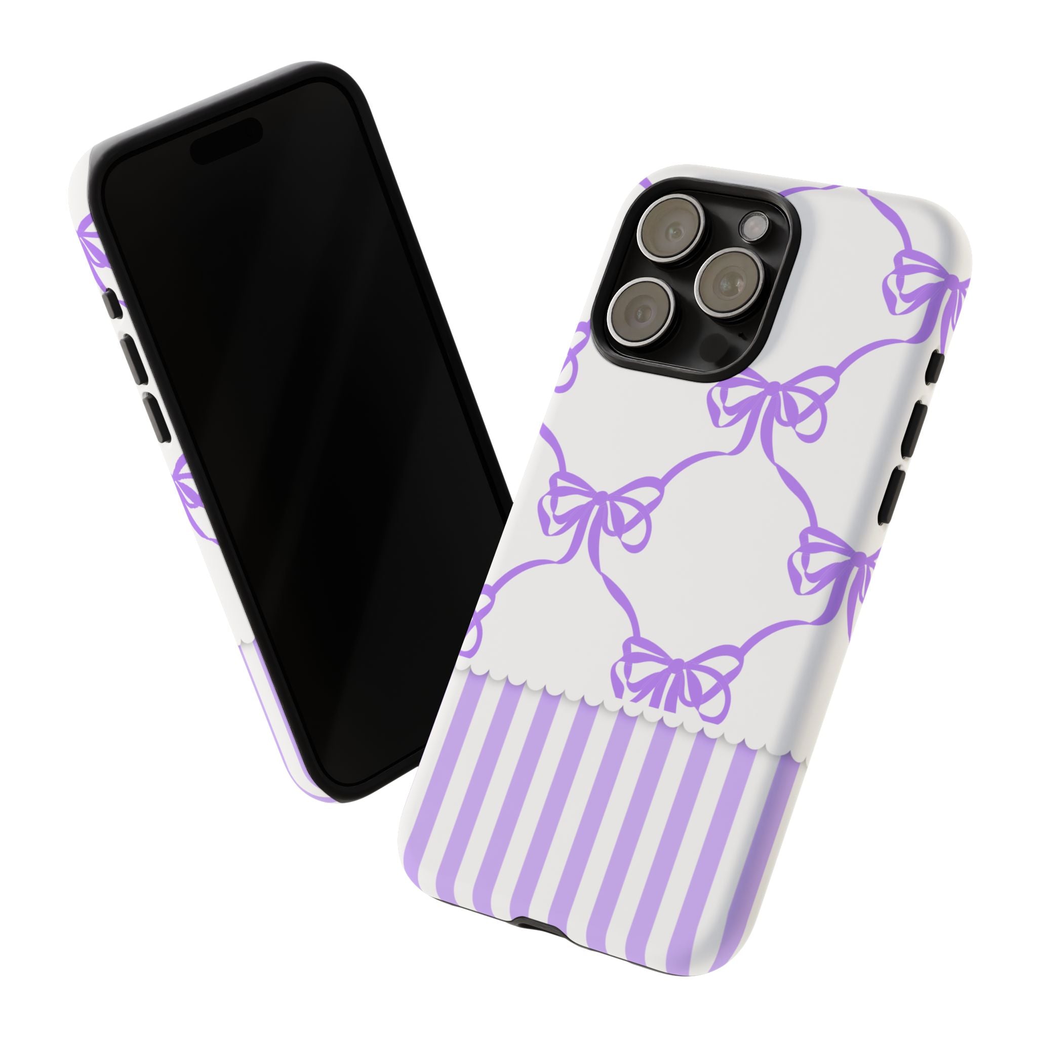 Lavender Bow Pattern Tough Phone Case - Striped Cute iPhone Cover