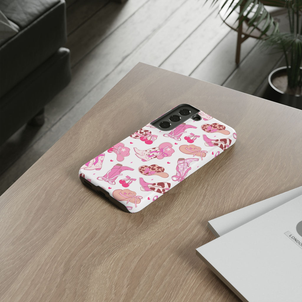 Pink Cowgirl Phone Case - Cute Western Boots & Hats Pattern Tough Case