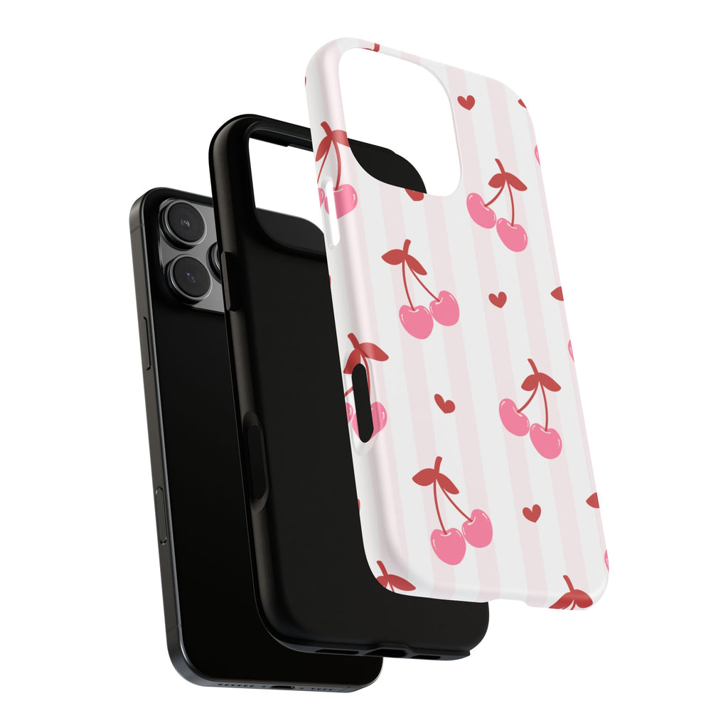 Pink Cherry Pattern Tough Phone Case — Cute Retro Fruit Design