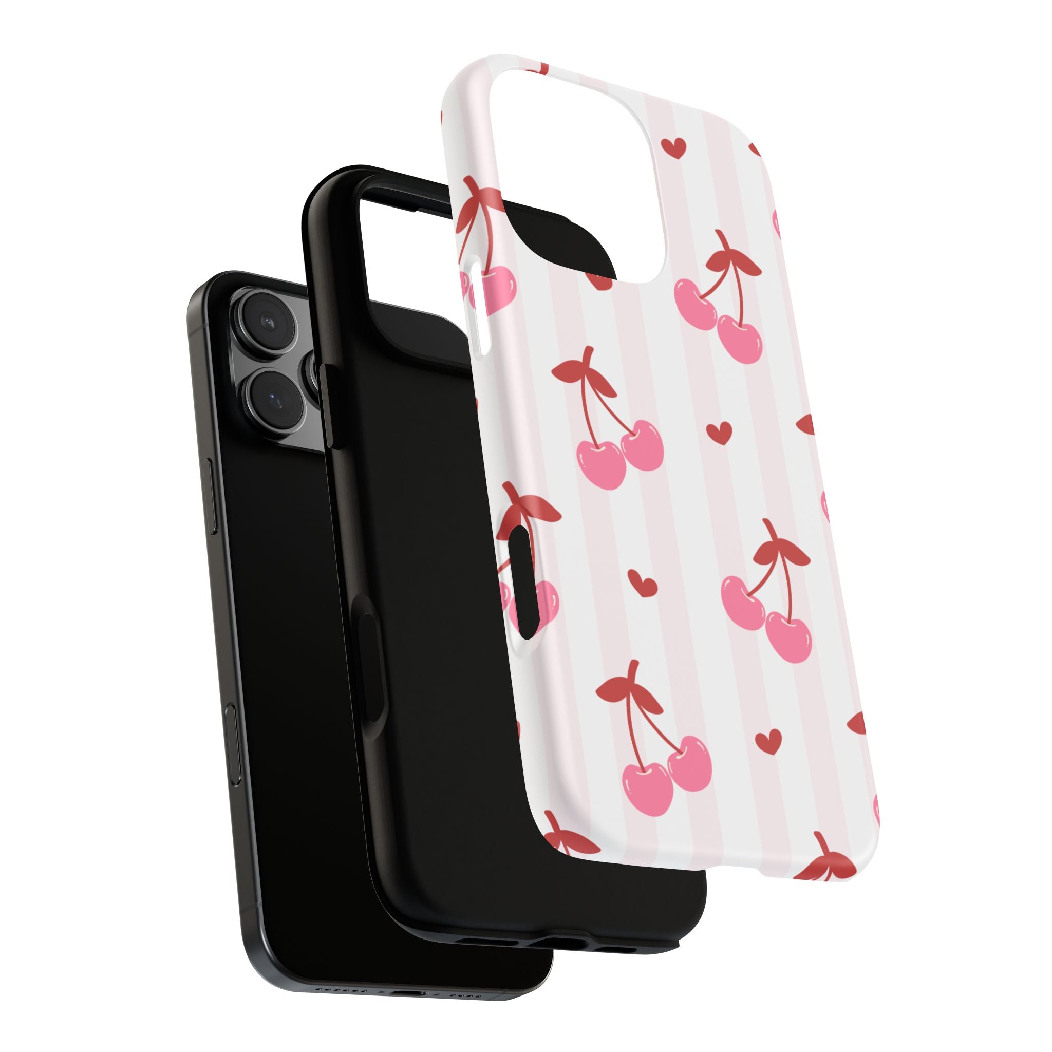 Pink Cherry Pattern Tough Phone Case — Cute Retro Fruit Design