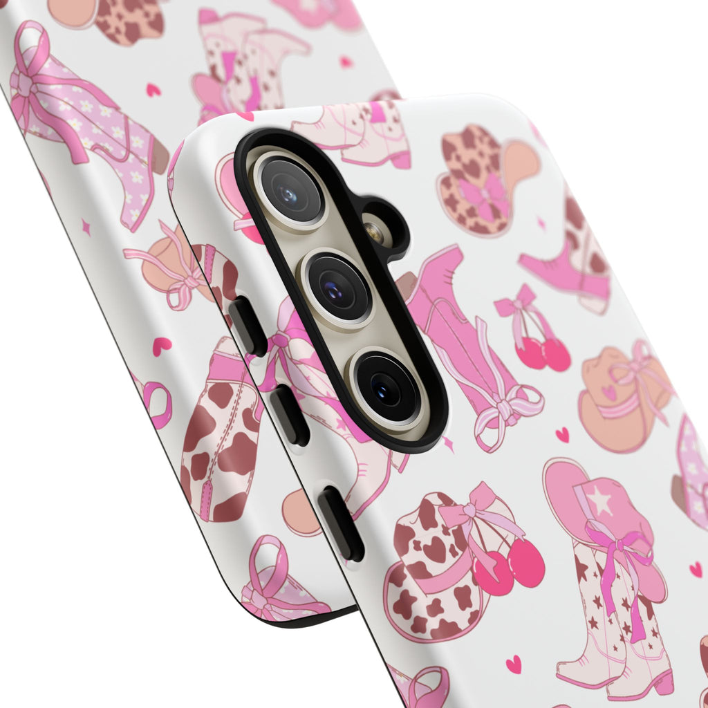 Pink Cowgirl Phone Case - Cute Western Boots & Hats Pattern Tough Case