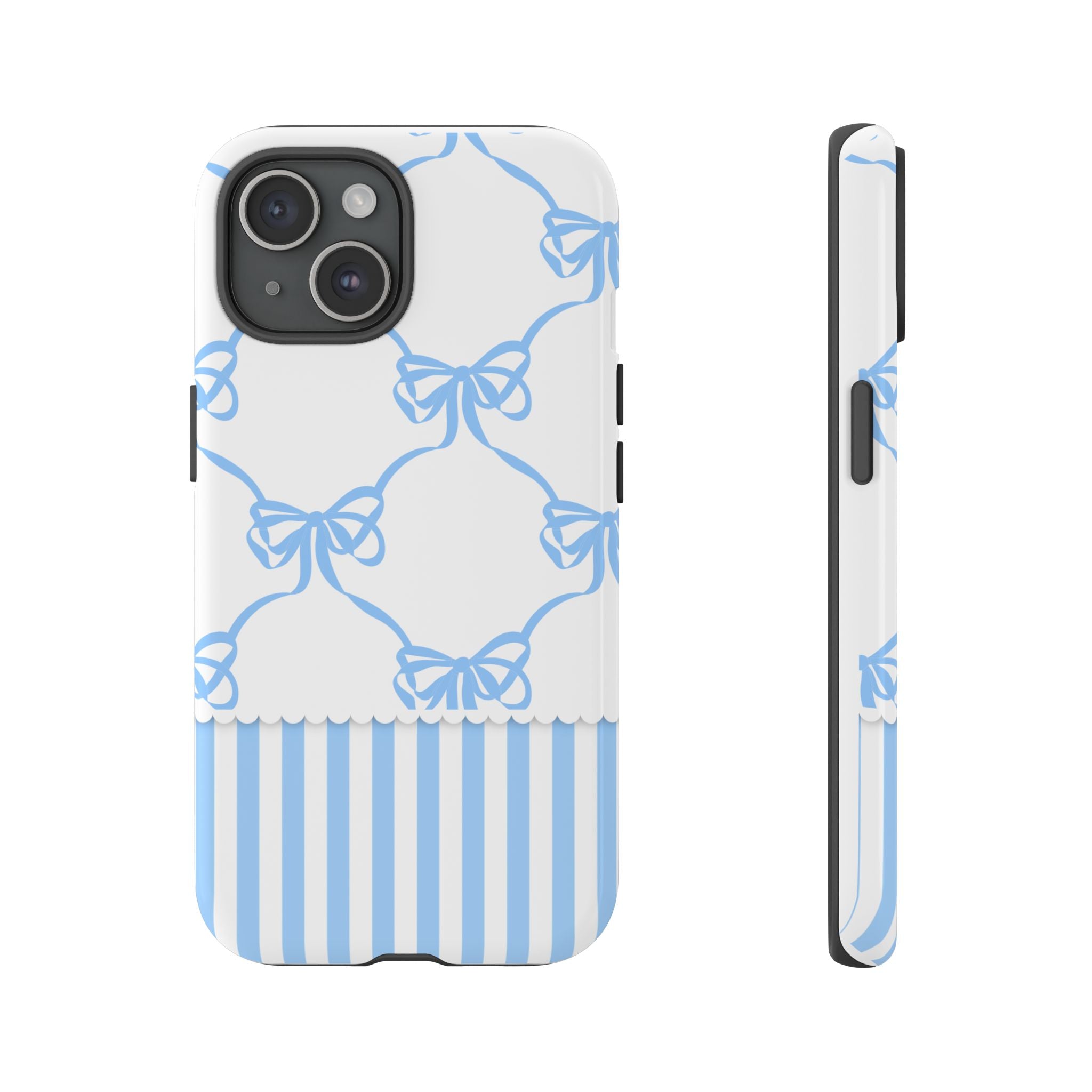 Blue Bow Stripes Phone Case — Cute Pastel Protective Tough Case