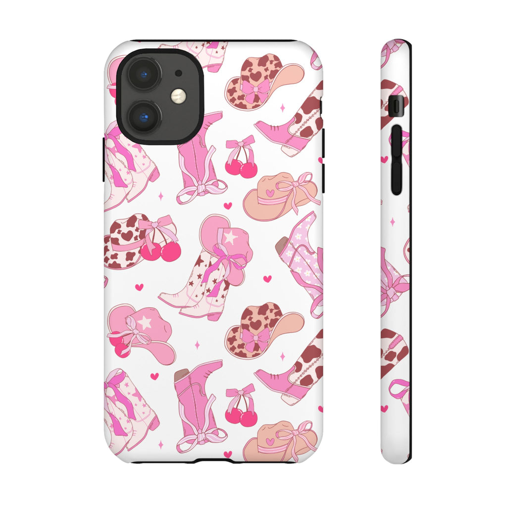 Pink Cowgirl Phone Case - Cute Western Boots & Hats Pattern Tough Case