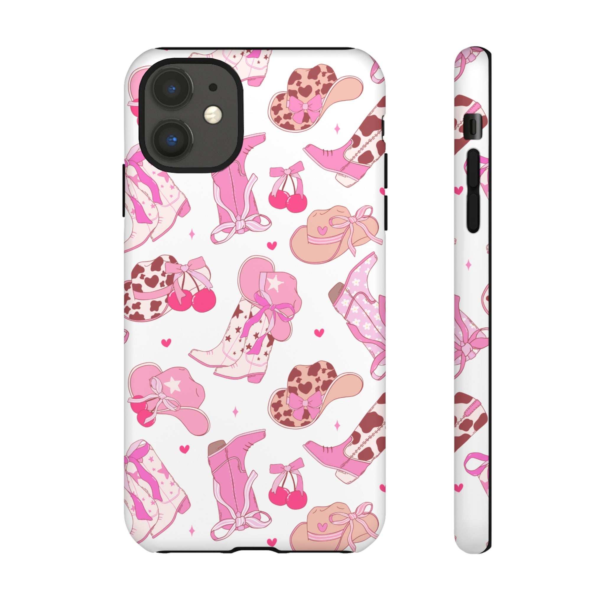 Pink Cowgirl Phone Case - Cute Western Boots & Hats Pattern Tough Case