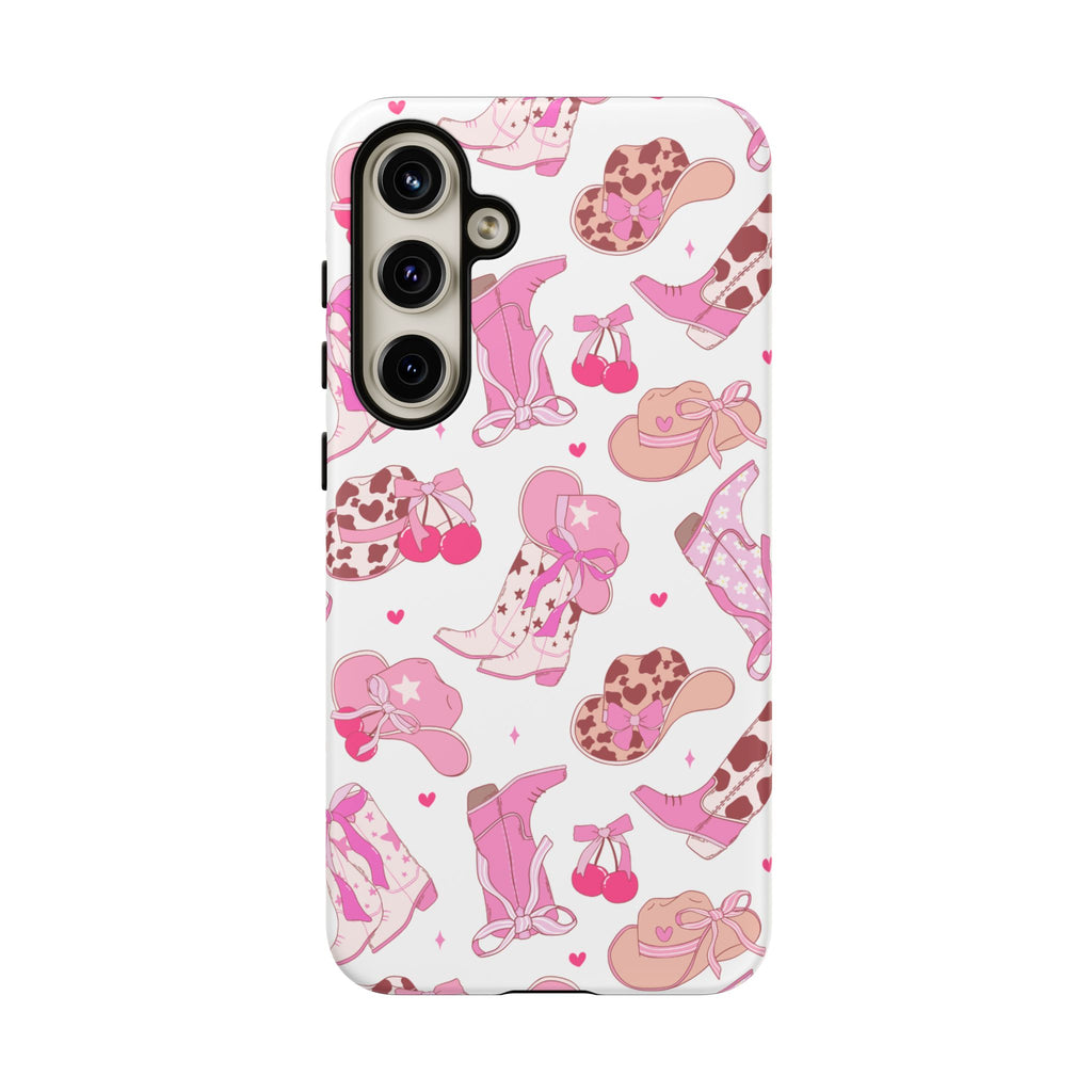 Pink Cowgirl Phone Case - Cute Western Boots & Hats Pattern Tough Case