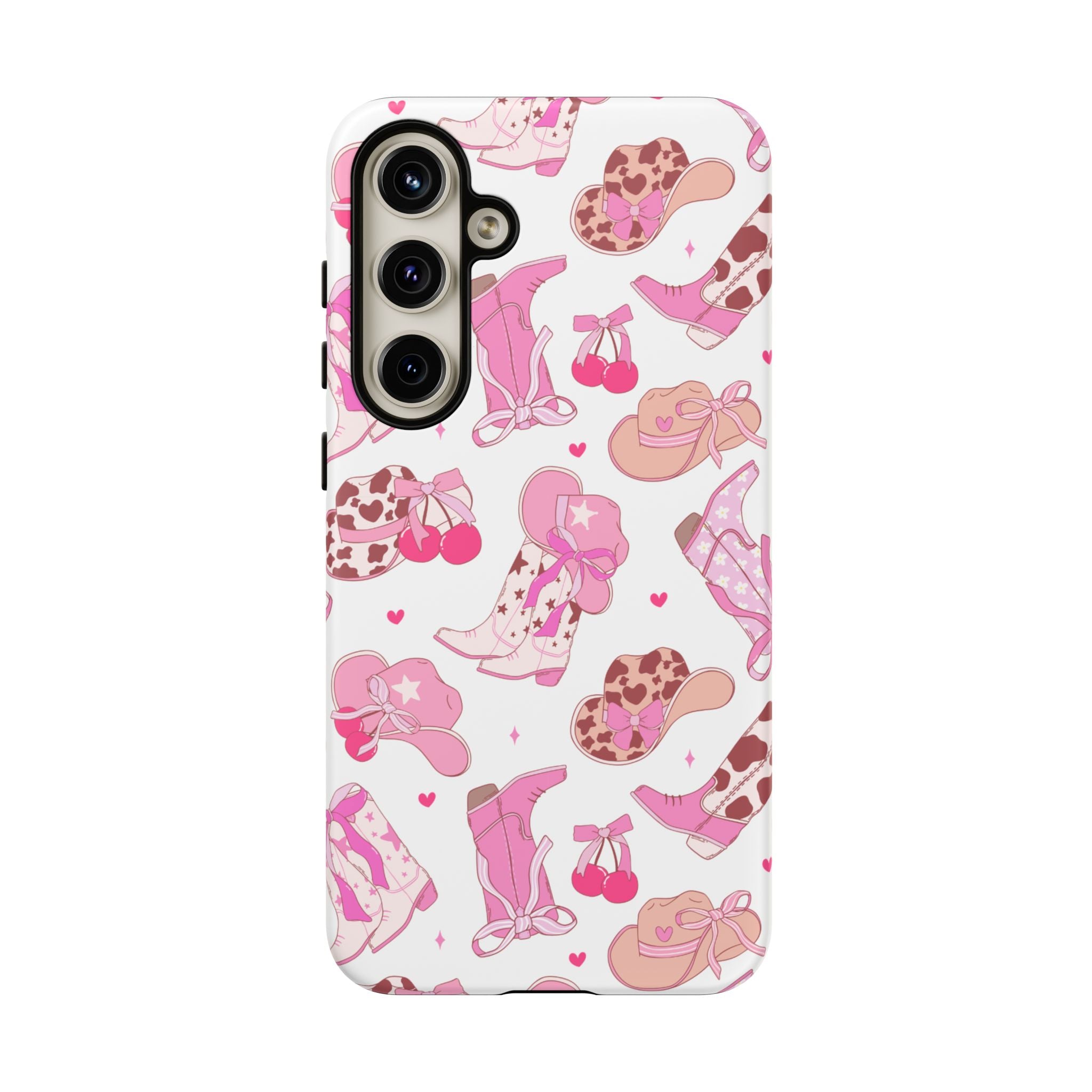 Pink Cowgirl Phone Case - Cute Western Boots & Hats Pattern Tough Case