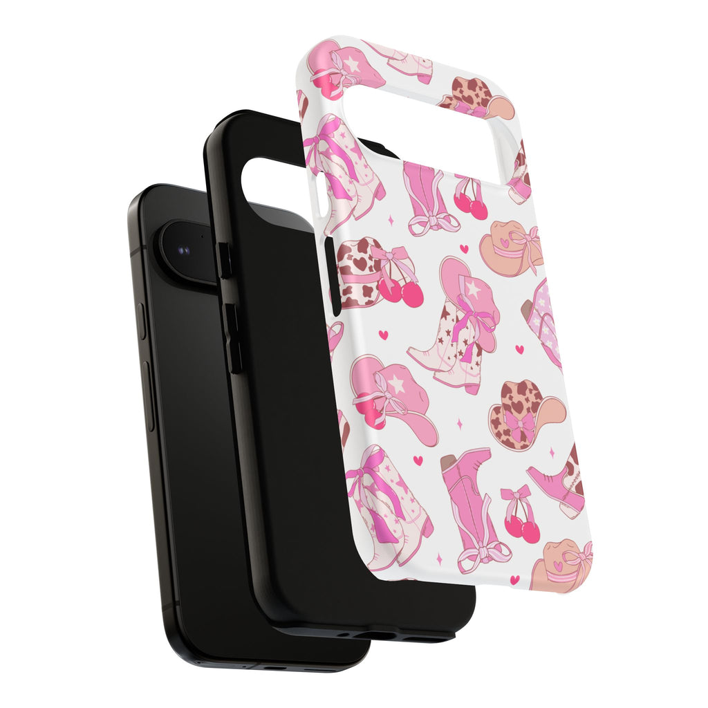 Pink Cowgirl Phone Case - Cute Western Boots & Hats Pattern Tough Case
