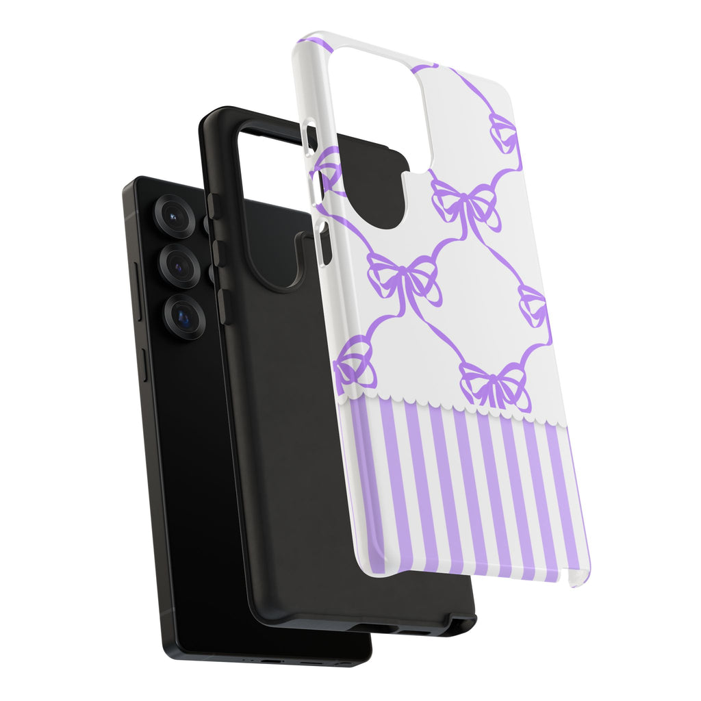 Lavender Bow Pattern Tough Phone Case - Striped Cute iPhone Cover