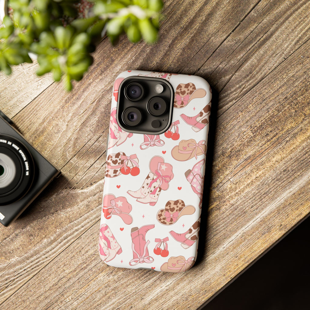 Cowgirl Boots Pink Phone Case — Cute Western Pattern Tough Phone Case