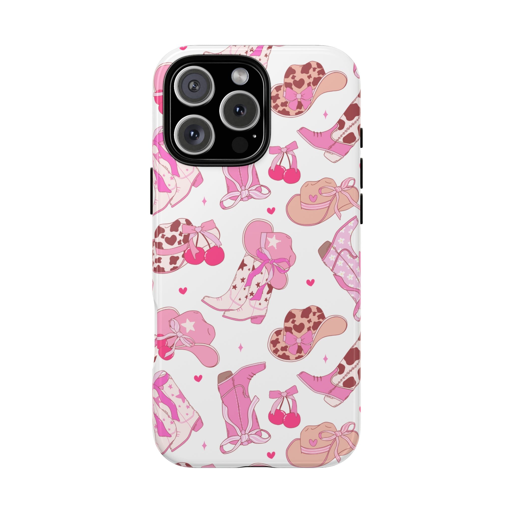 Pink Cowgirl Phone Case - Cute Western Boots & Hats Pattern Tough Case
