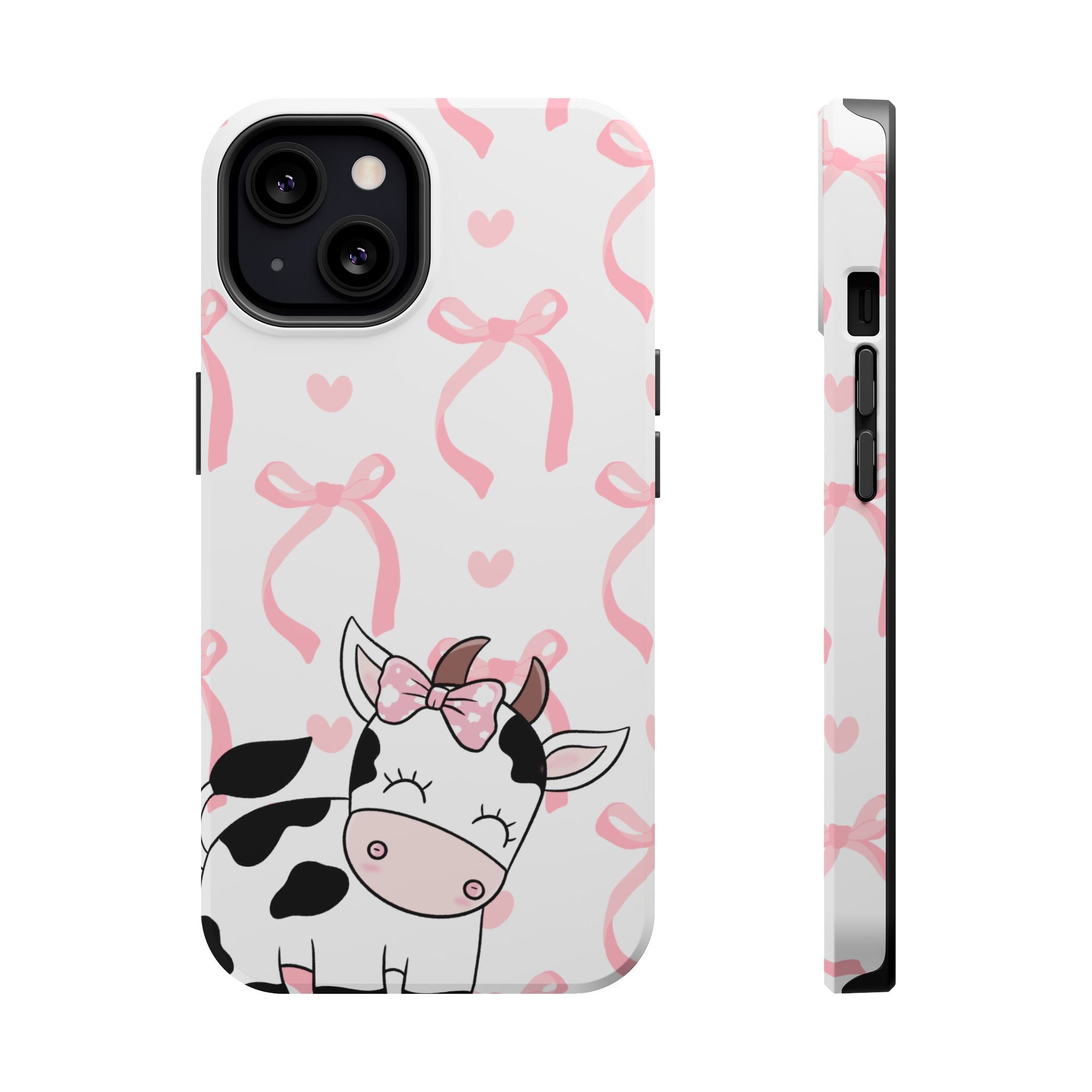 Cute Cow Phone Case — Pink Bows Magnetic Impact-Resistant Case