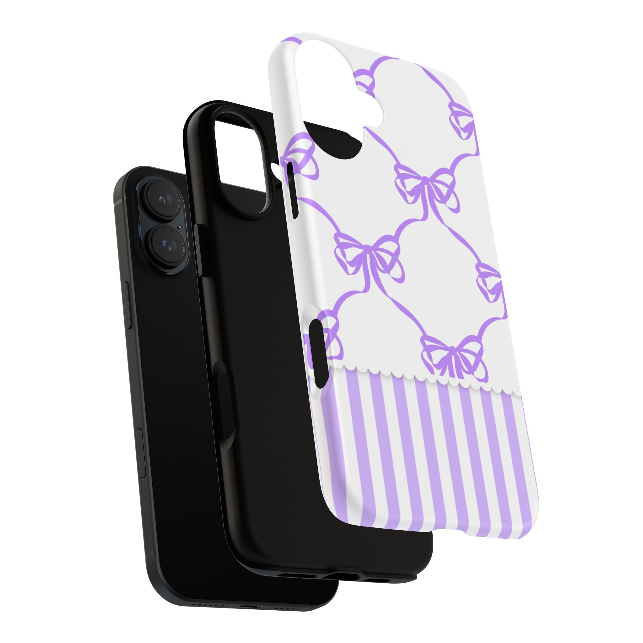 Lavender Bow Pattern Tough Phone Case - Striped Cute iPhone Cover