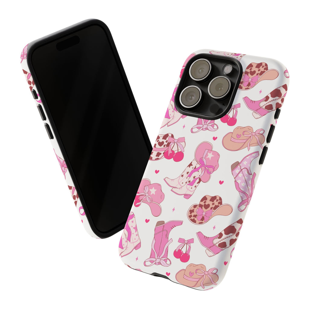 Pink Cowgirl Phone Case - Cute Western Boots & Hats Pattern Tough Case