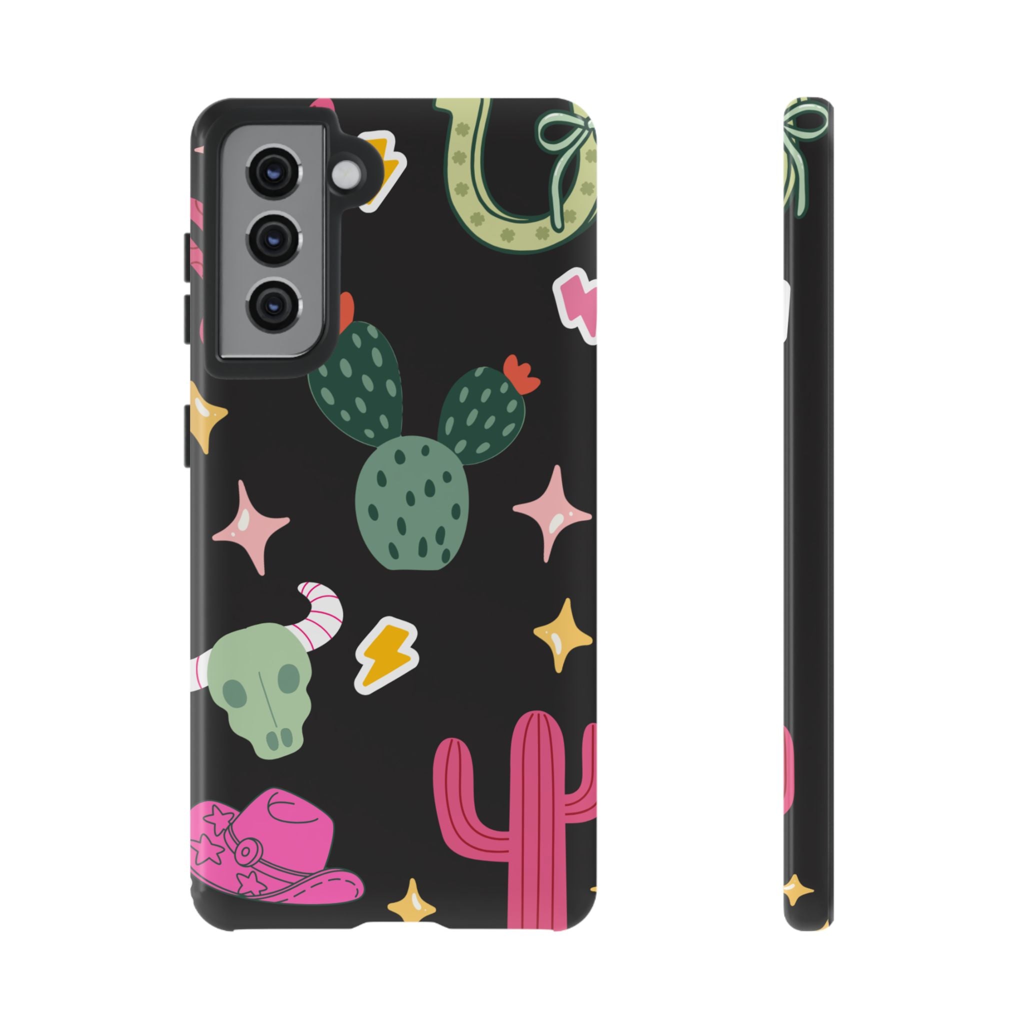 Southwest Desert Icons Tough Phone Case — Cactus, Cowboy & Skull Pattern