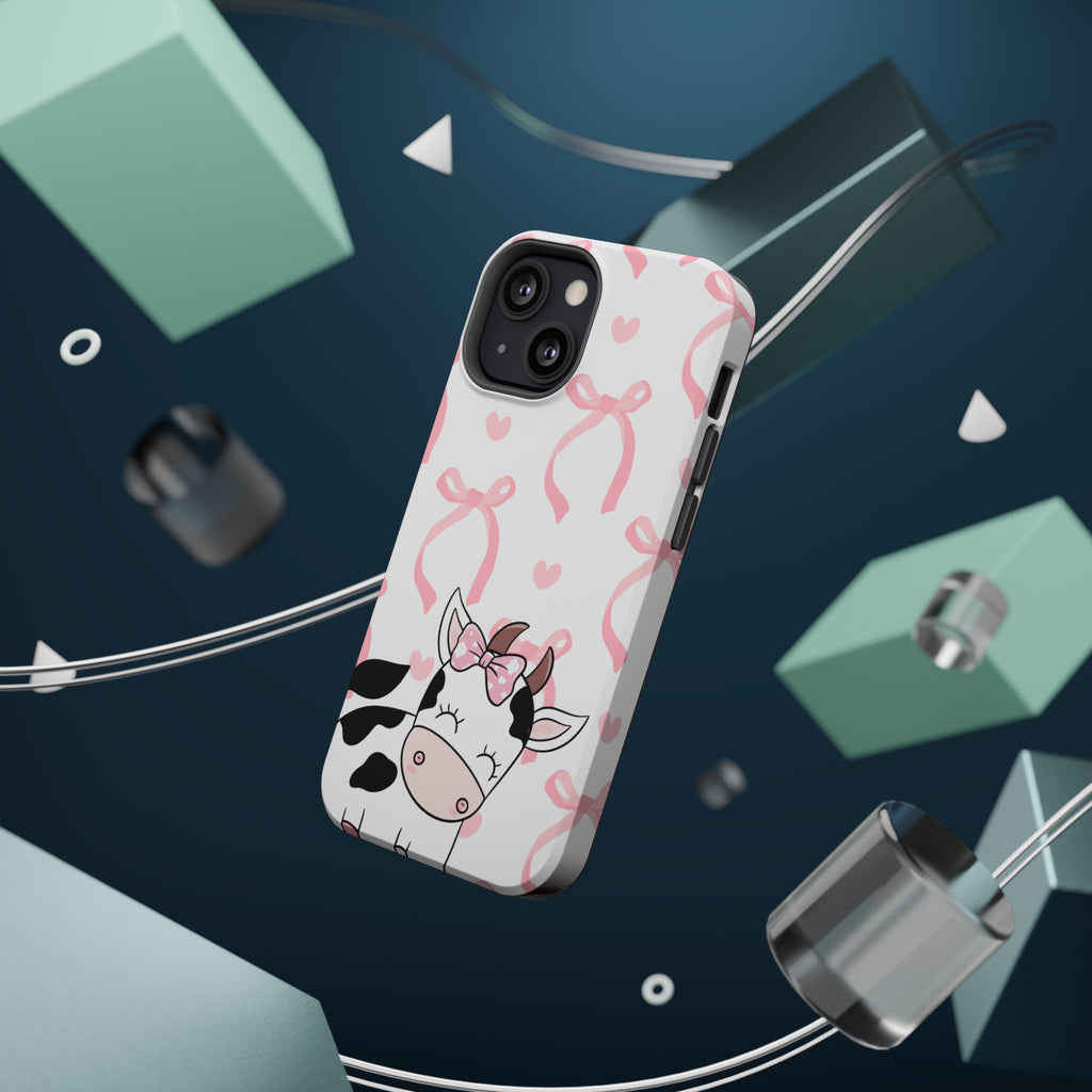 Cute Cow Phone Case — Pink Bows Magnetic Impact-Resistant Case