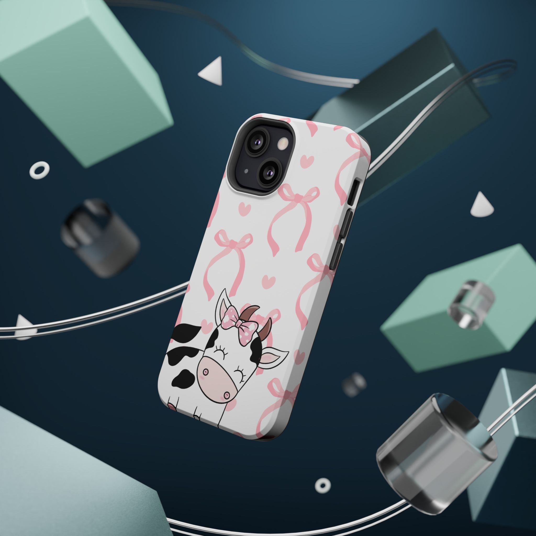 Cute Cow Phone Case — Pink Bows Magnetic Impact-Resistant Case