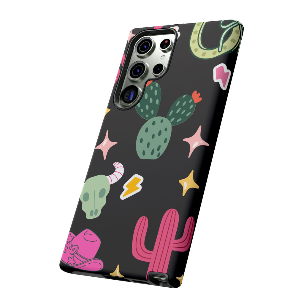 Southwest Desert Icons Tough Phone Case — Cactus, Cowboy & Skull Pattern