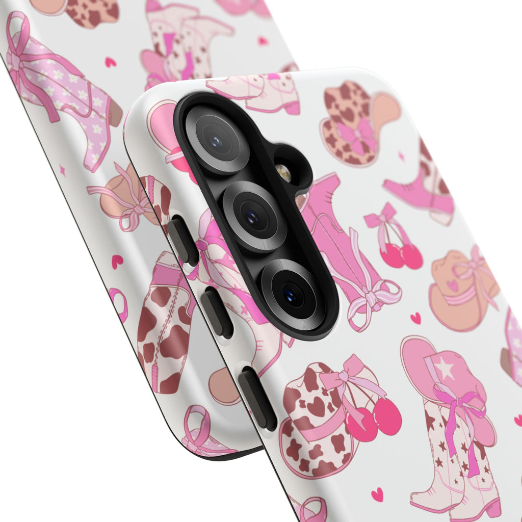 Pink Cowgirl Phone Case - Cute Western Boots & Hats Pattern Tough Case