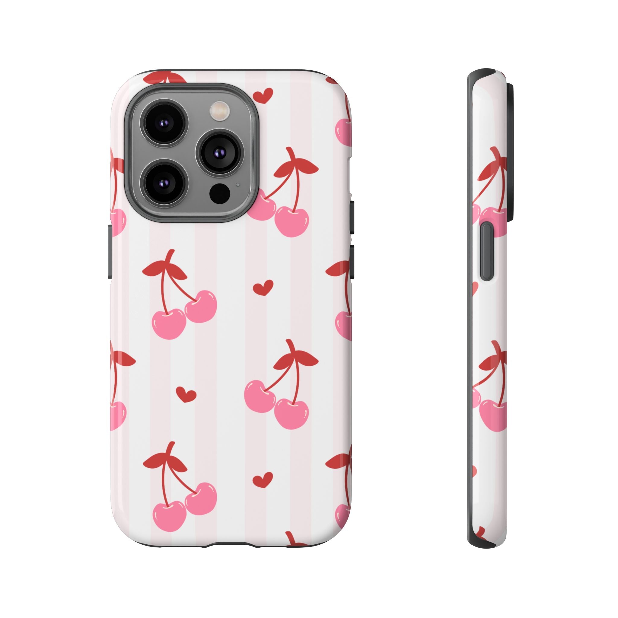 Pink Cherry Pattern Tough Phone Case — Cute Retro Fruit Design