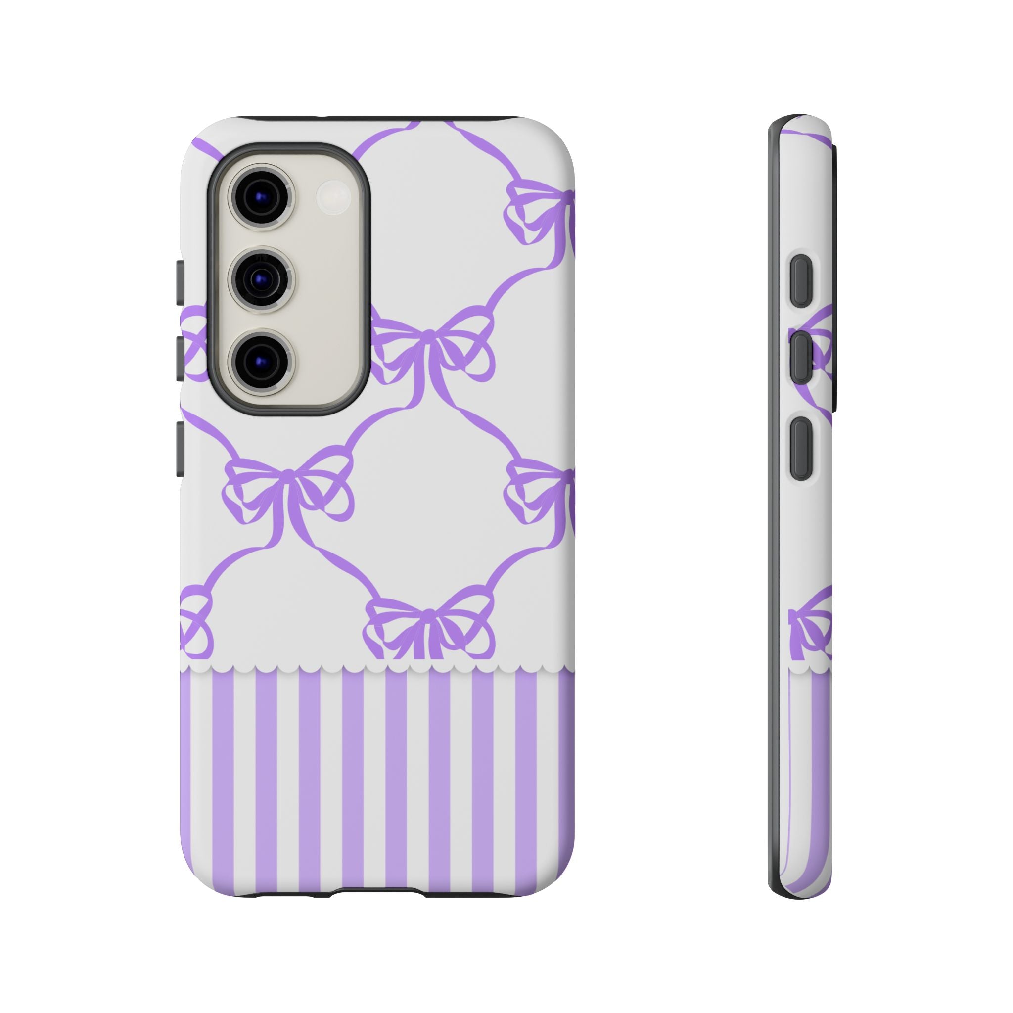 Lavender Bow Pattern Tough Phone Case - Striped Cute iPhone Cover
