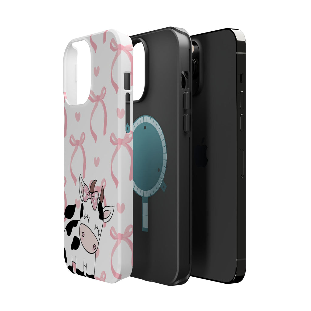 Cute Cow Phone Case — Pink Bows Magnetic Impact-Resistant Case
