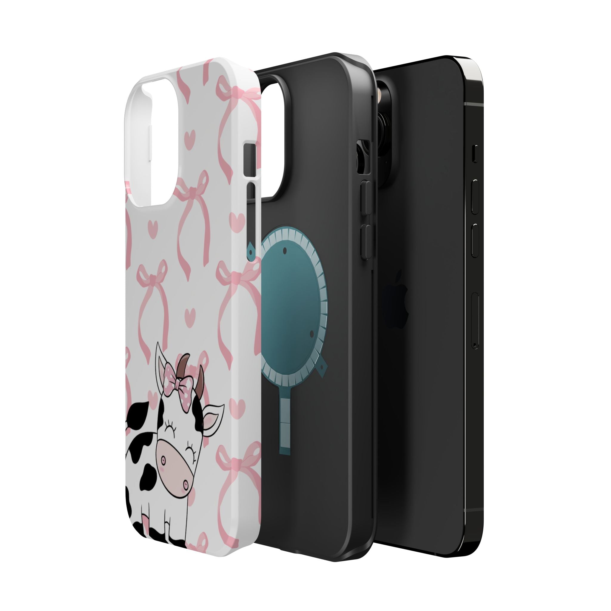 Cute Cow Phone Case — Pink Bows Magnetic Impact-Resistant Case