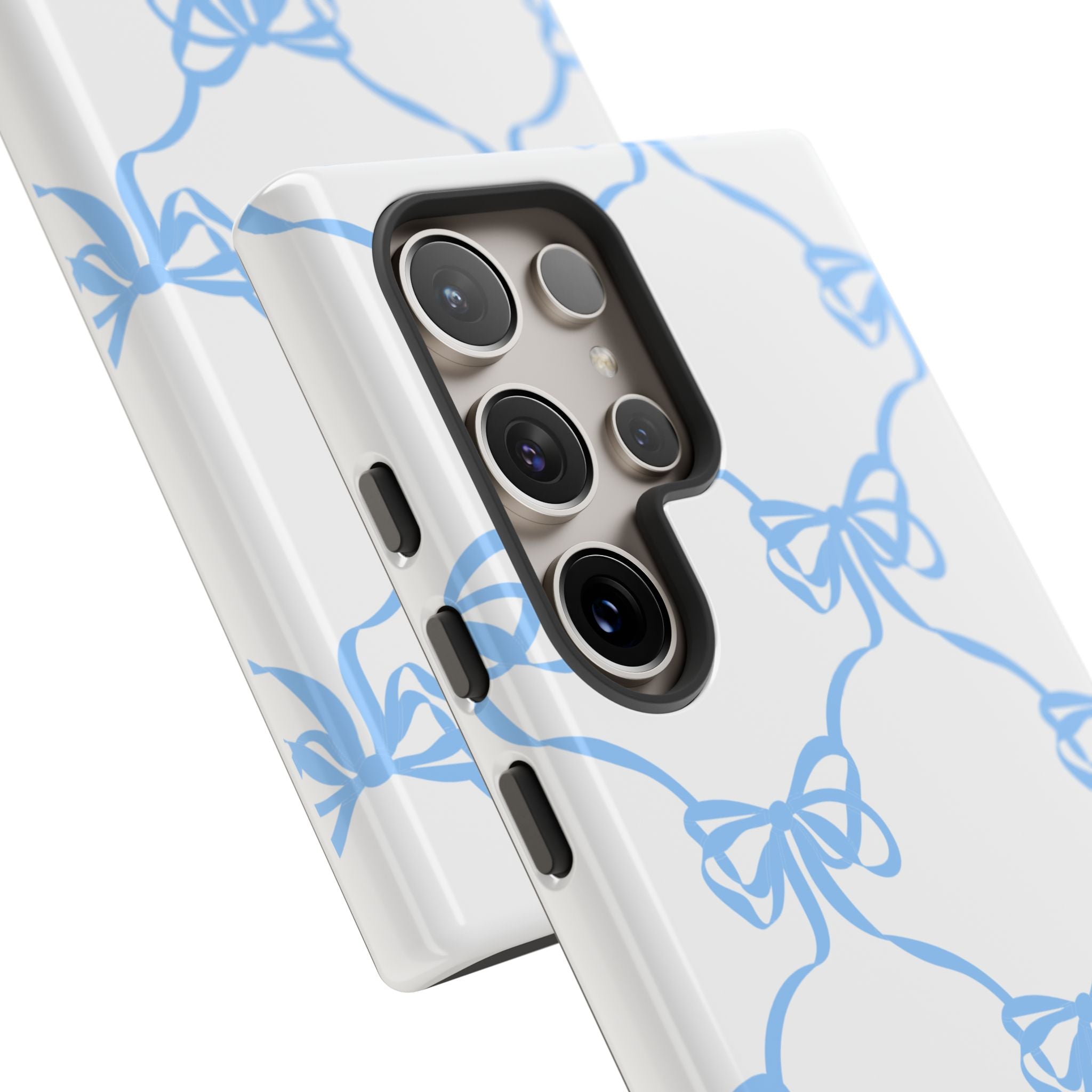 Blue Bow Stripes Phone Case — Cute Pastel Protective Tough Case
