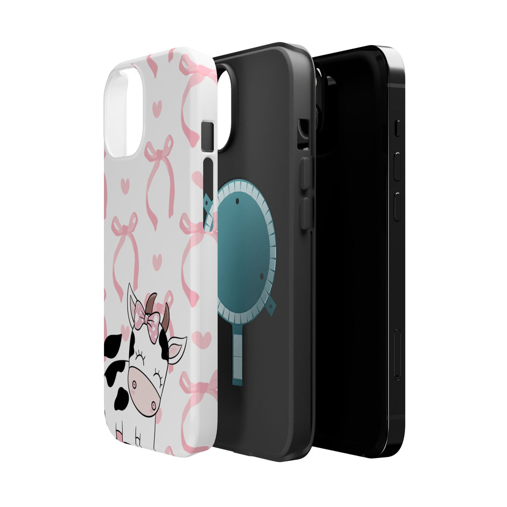 Cute Cow Phone Case — Pink Bows Magnetic Impact-Resistant Case