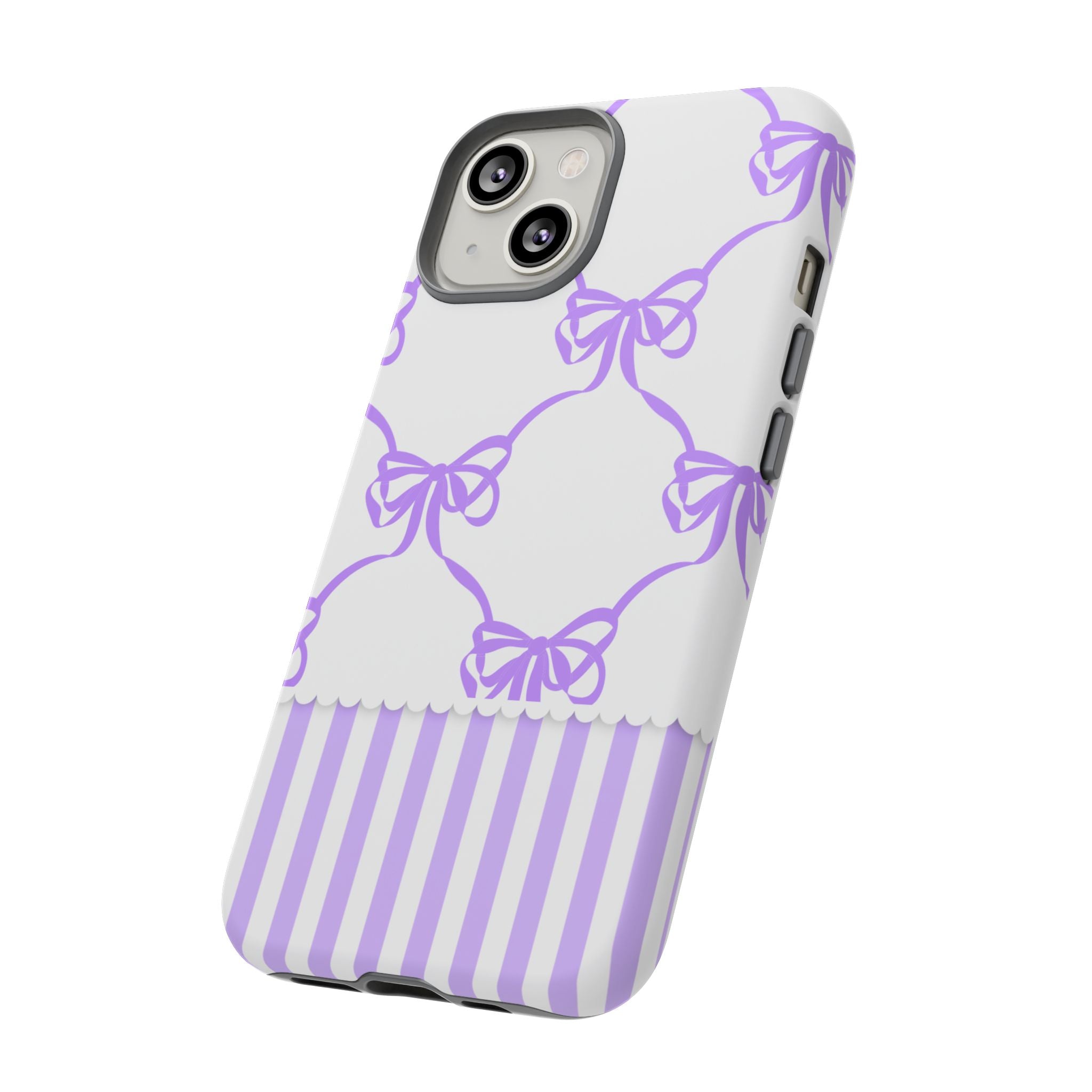 Lavender Bow Pattern Tough Phone Case - Striped Cute iPhone Cover