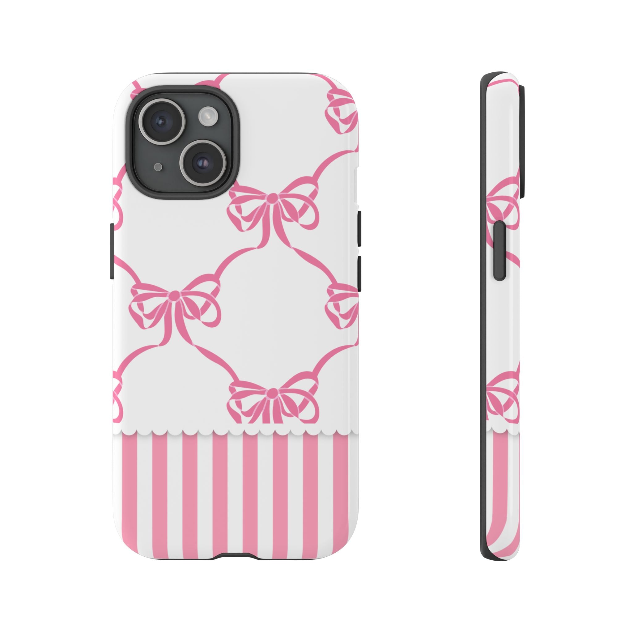 Pink Bow Pattern Phone Case — Cute Striped Tough Case