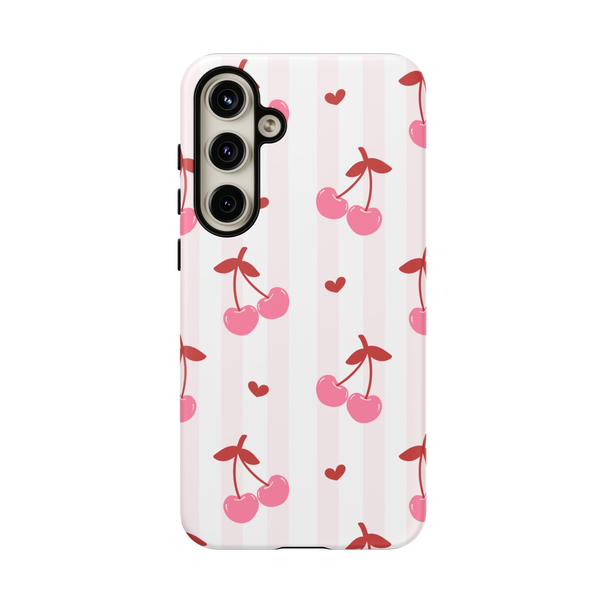 Pink Cherry Pattern Tough Phone Case — Cute Retro Fruit Design