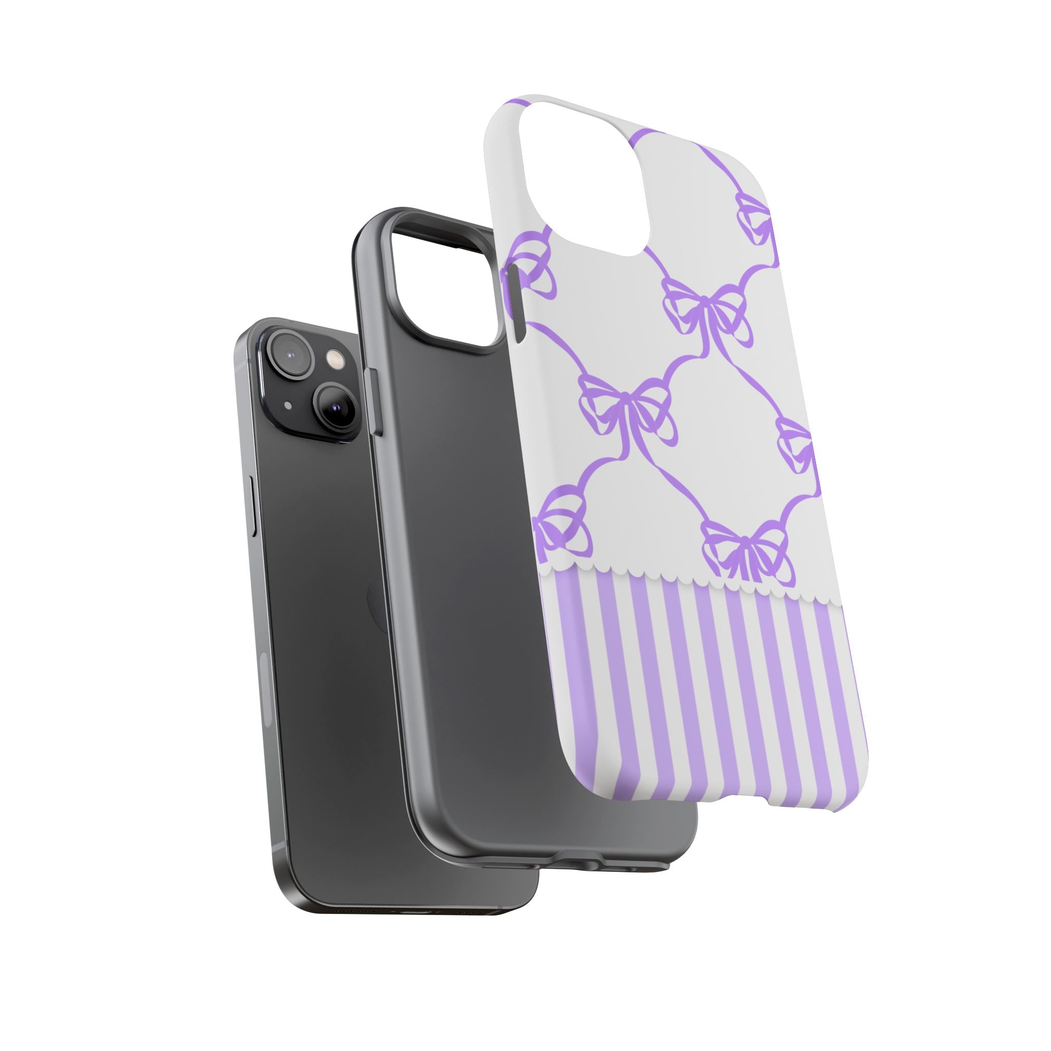 Lavender Bow Pattern Tough Phone Case - Striped Cute iPhone Cover