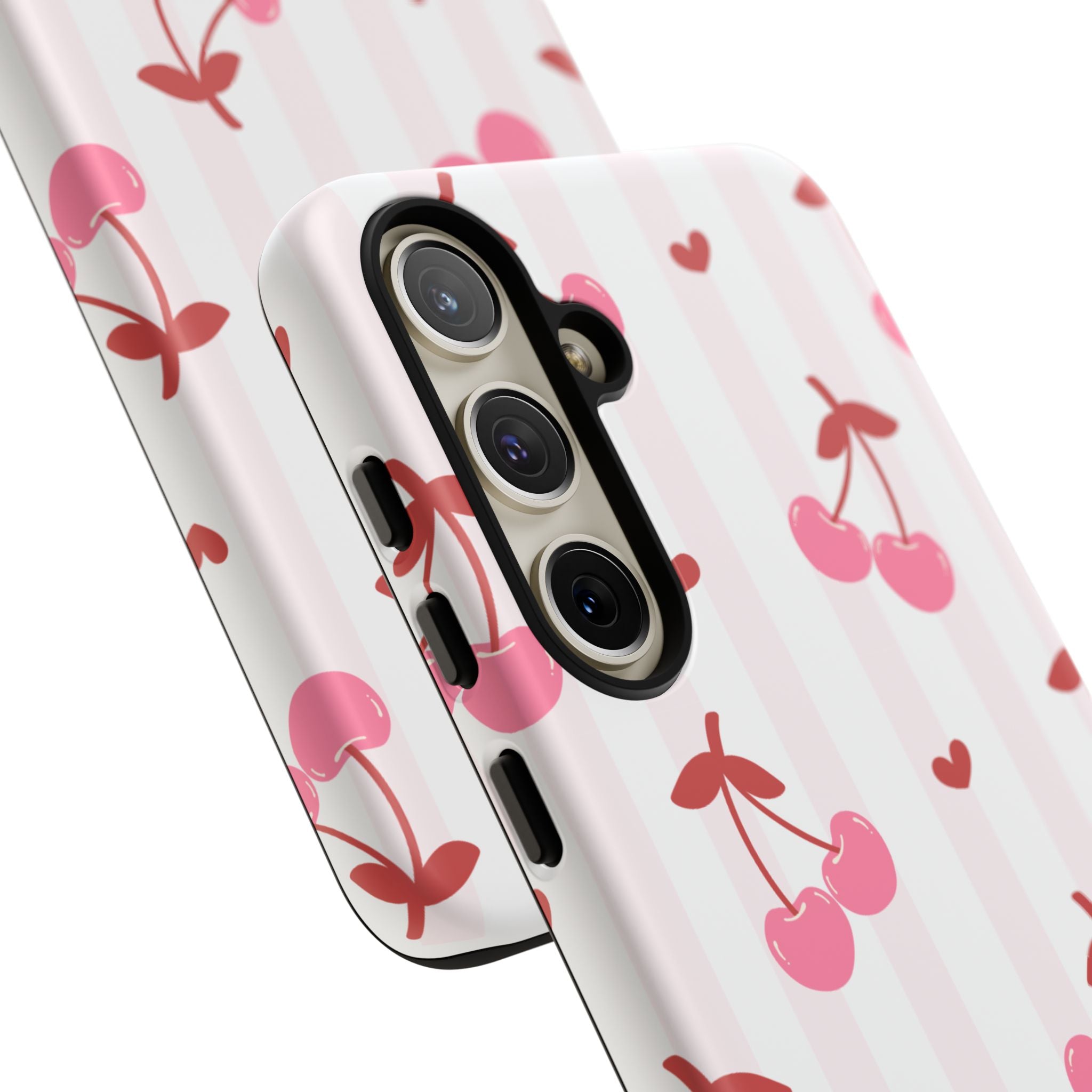 Pink Cherry Pattern Tough Phone Case — Cute Retro Fruit Design