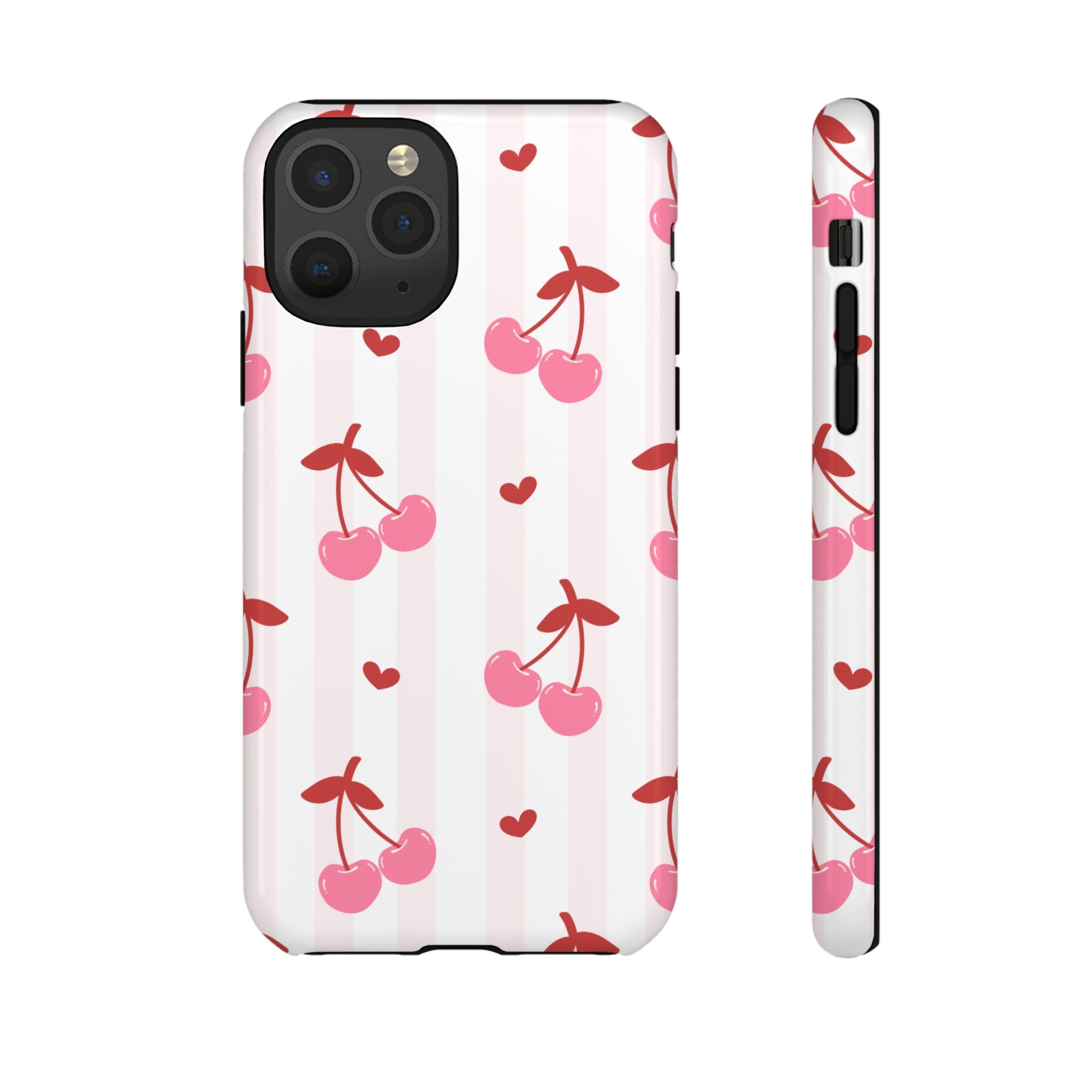Pink Cherry Pattern Tough Phone Case — Cute Retro Fruit Design