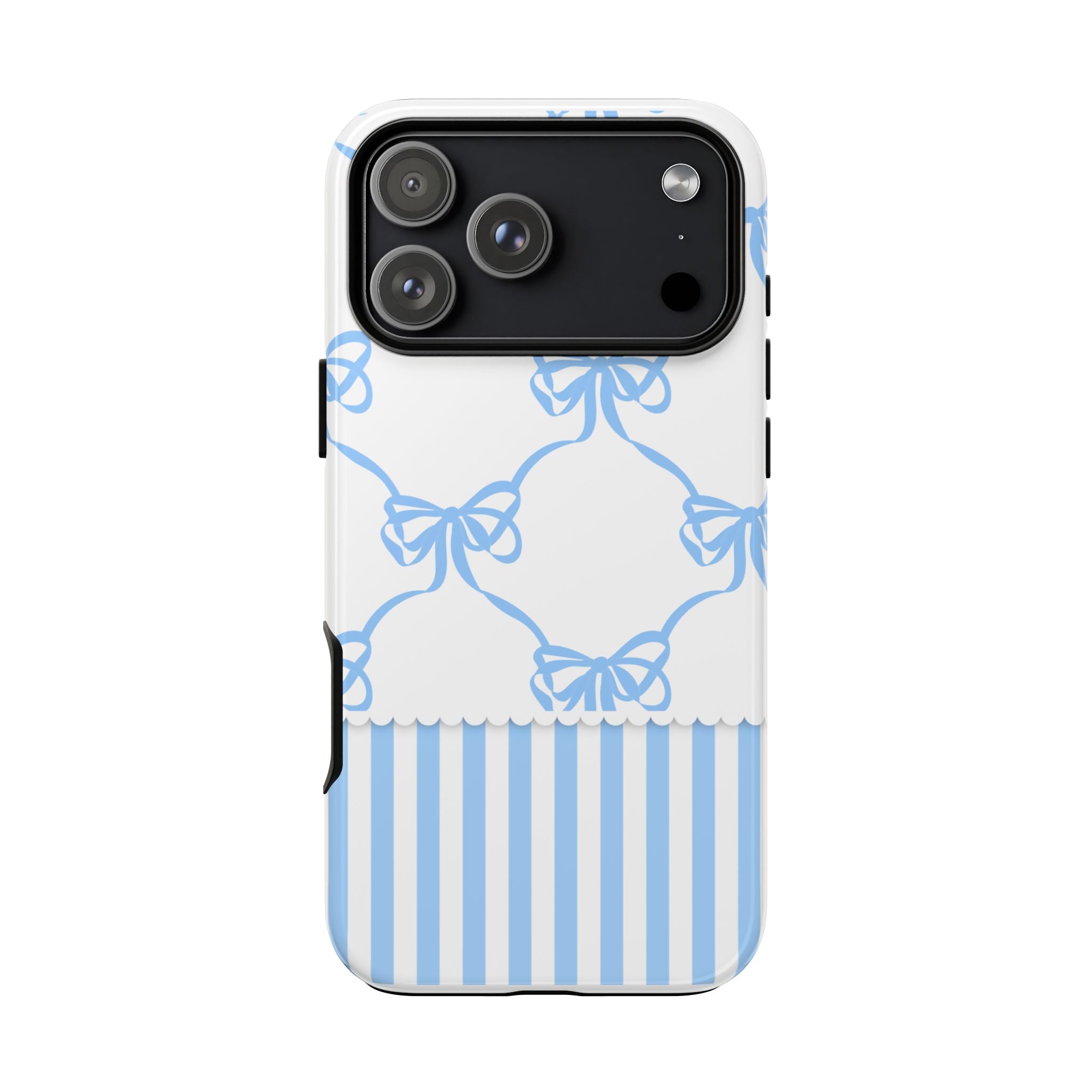 Blue Bow Stripes Phone Case — Cute Pastel Protective Tough Case