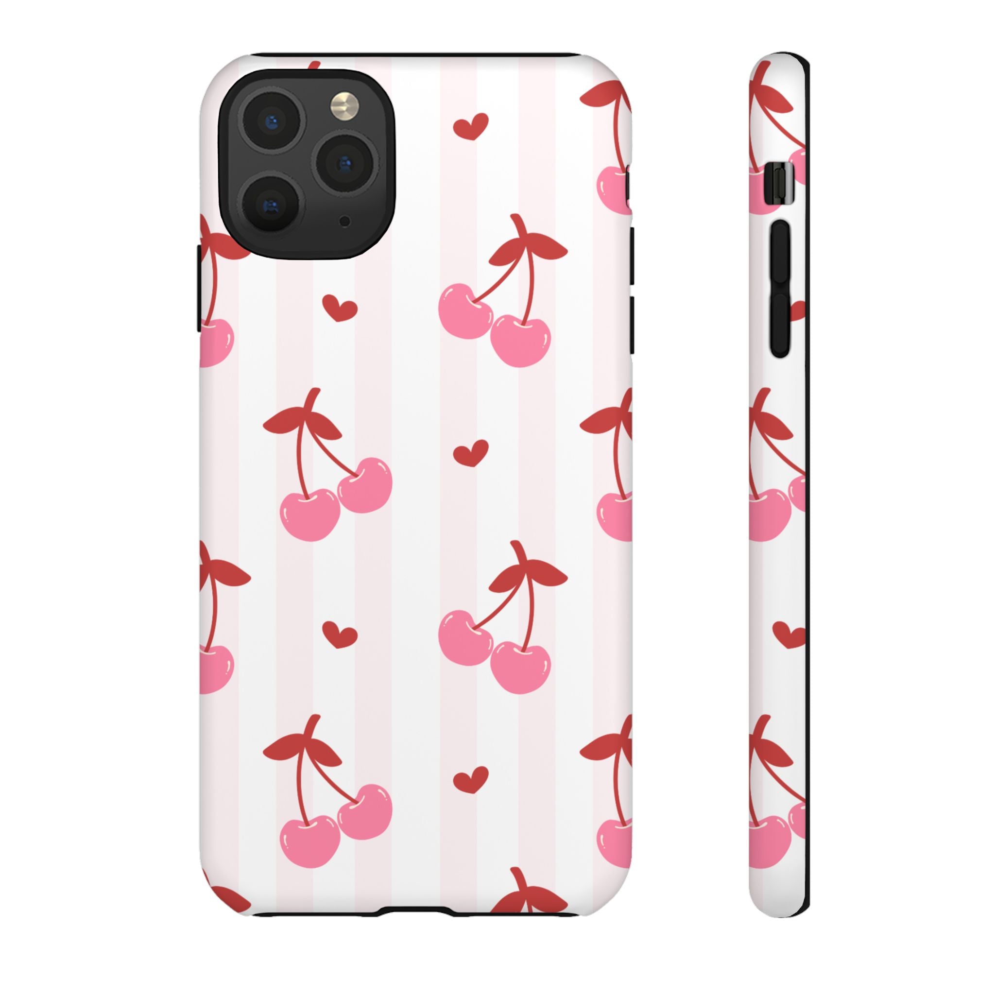 Pink Cherry Pattern Tough Phone Case — Cute Retro Fruit Design