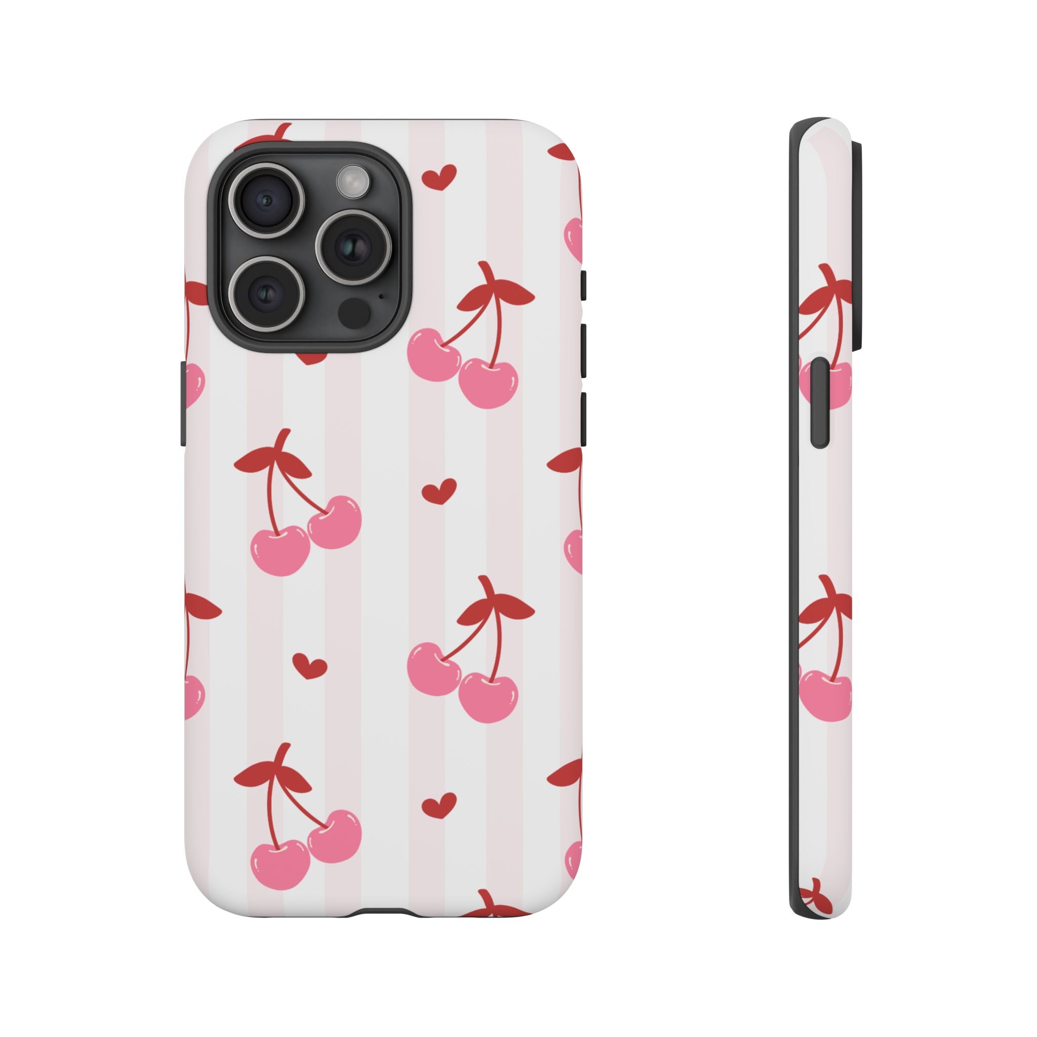 Pink Cherry Pattern Tough Phone Case — Cute Retro Fruit Design