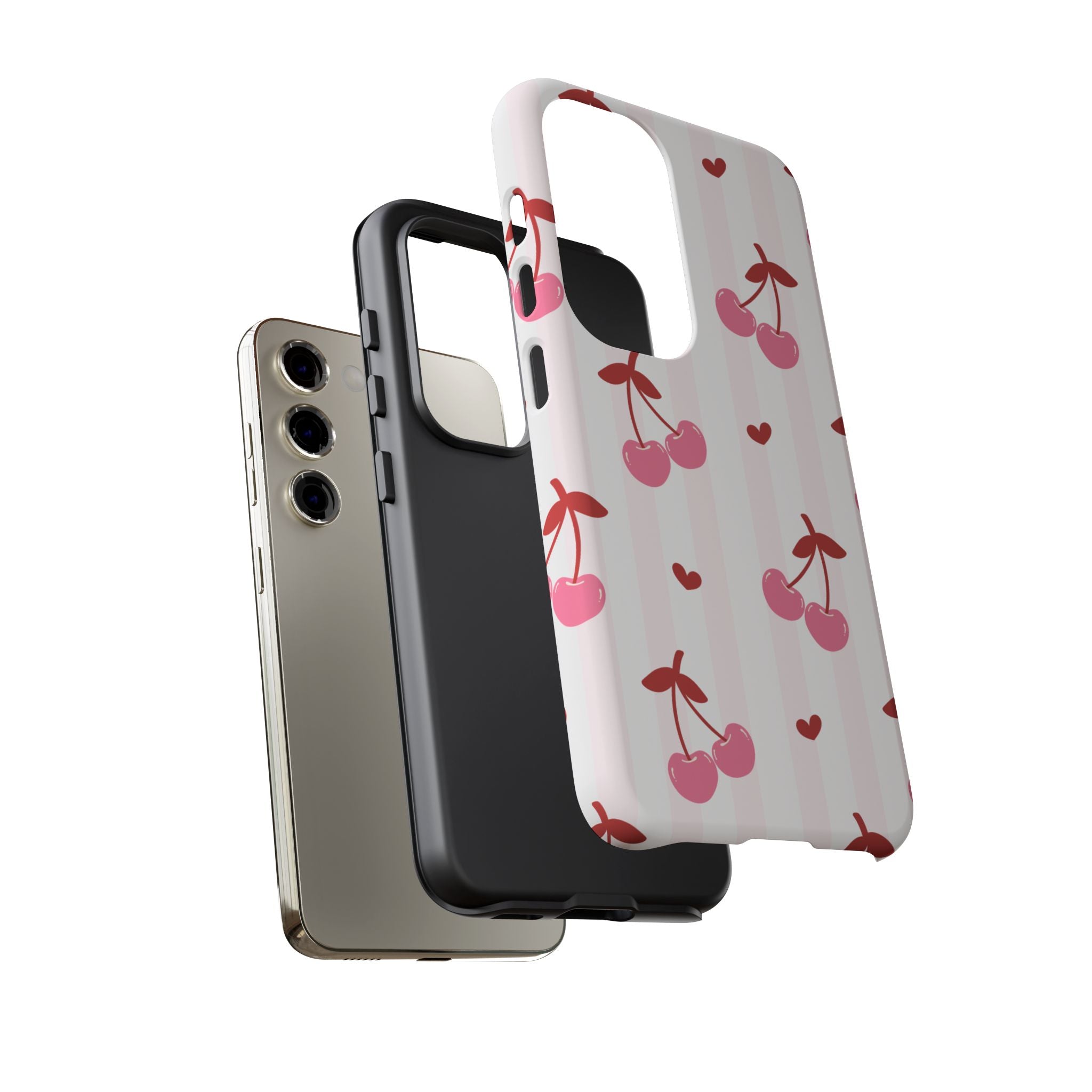 Pink Cherry Pattern Tough Phone Case — Cute Retro Fruit Design