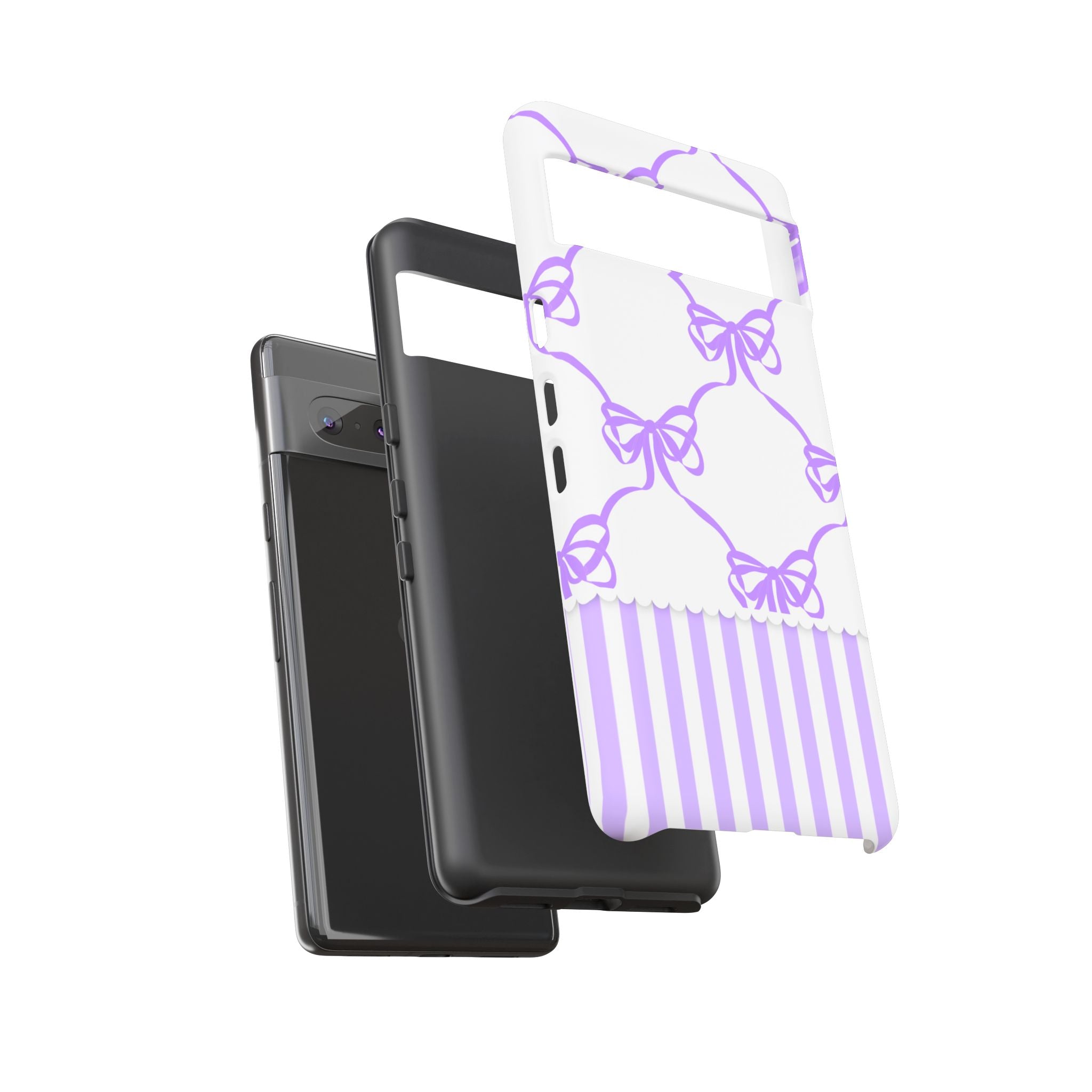 Lavender Bow Pattern Tough Phone Case - Striped Cute iPhone Cover