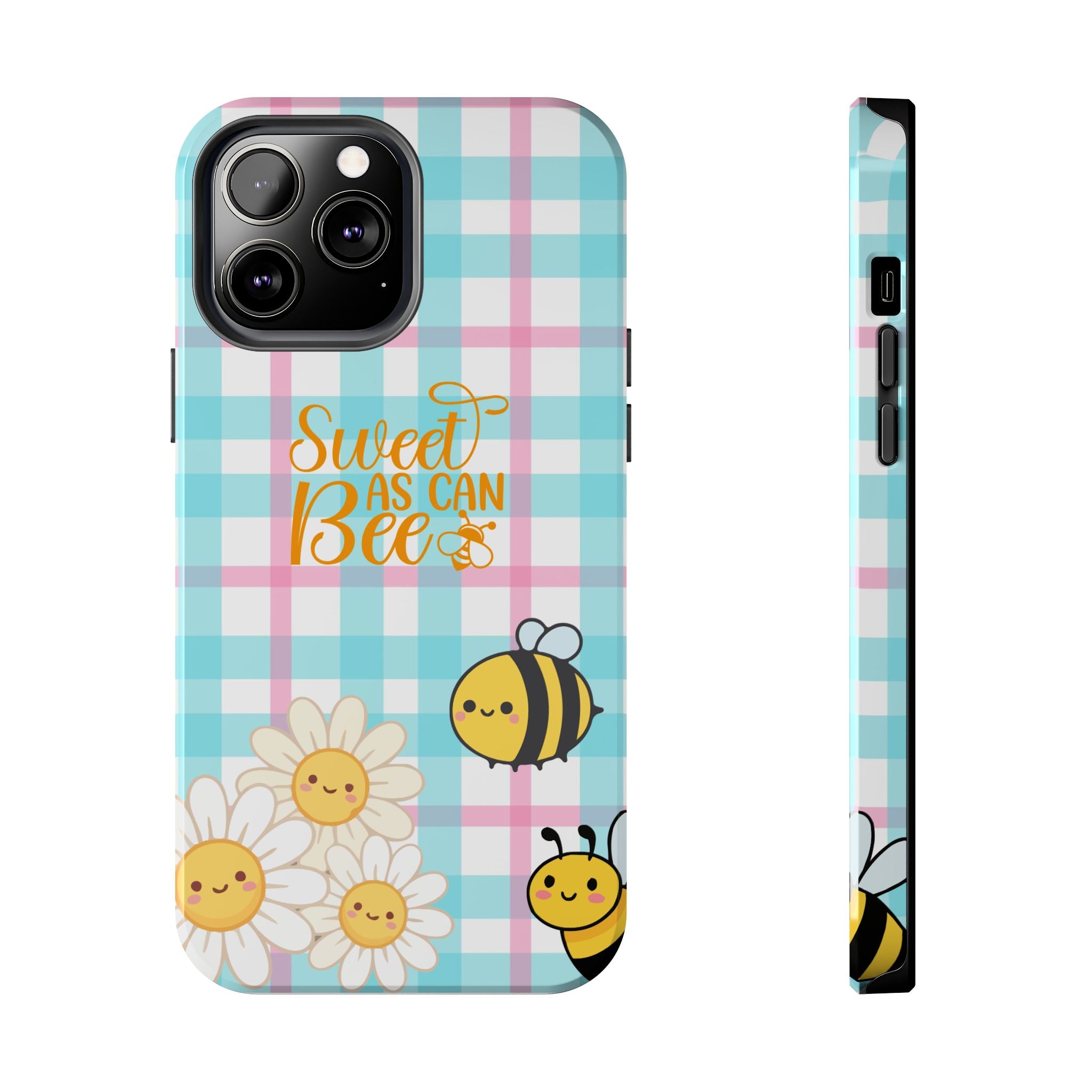 Sweet As Can Bee Tough Phone Case — Cute Bee & Daisy Plaid Protective Cover