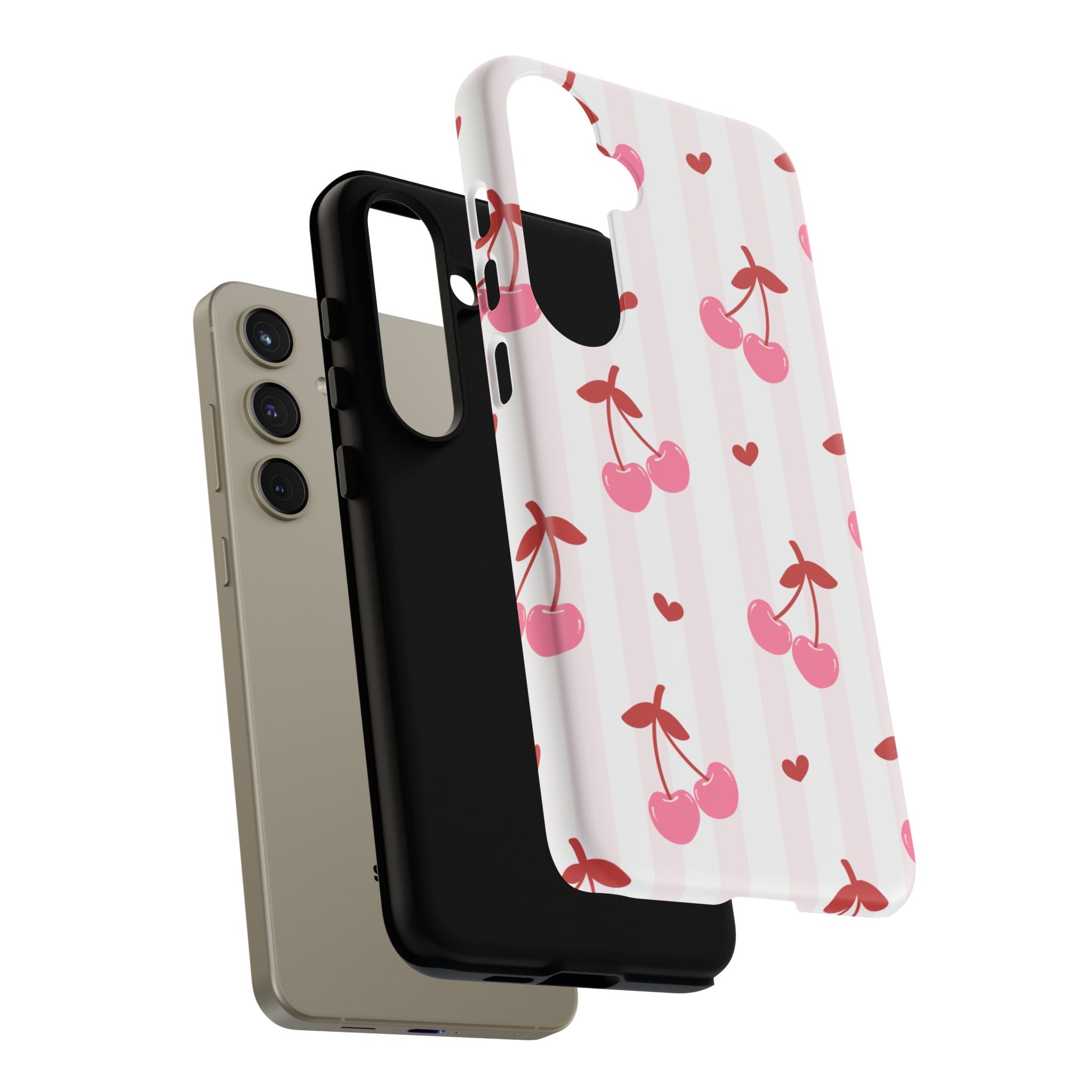 Pink Cherry Pattern Tough Phone Case — Cute Retro Fruit Design