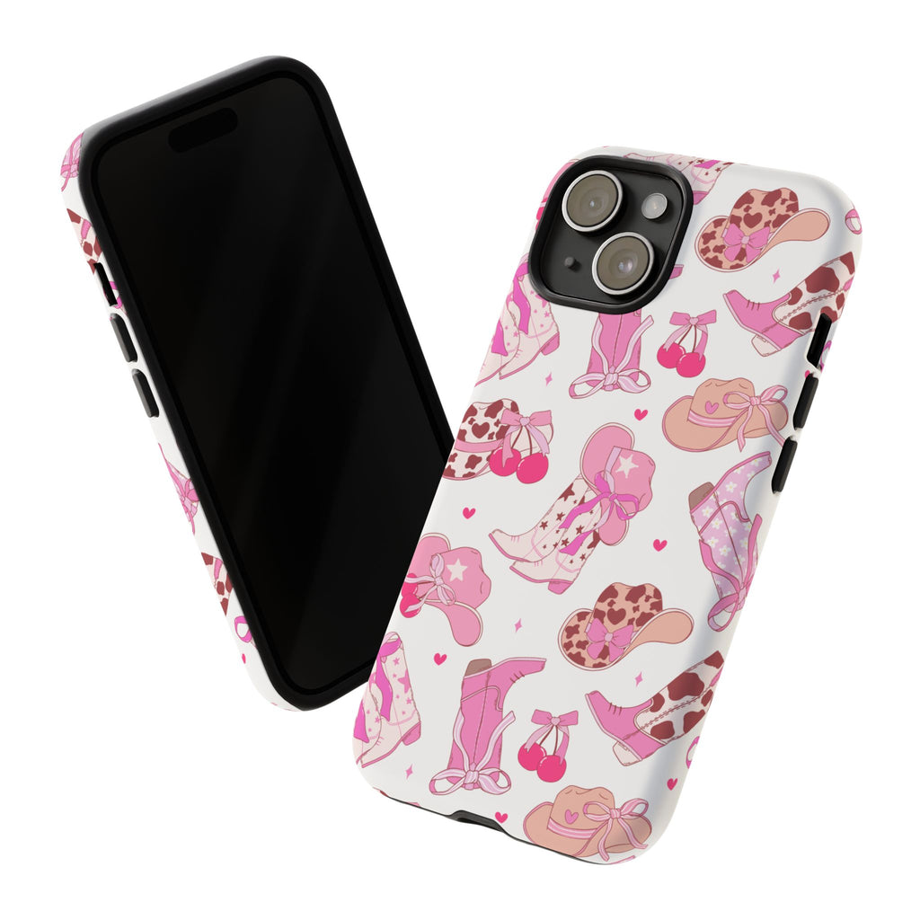 Pink Cowgirl Phone Case - Cute Western Boots & Hats Pattern Tough Case